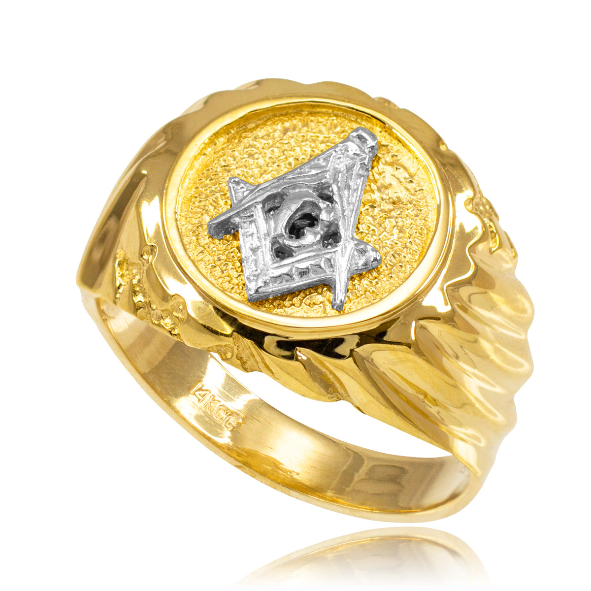 Two-Tone Gold Freemason Square & Compass Signet Ring