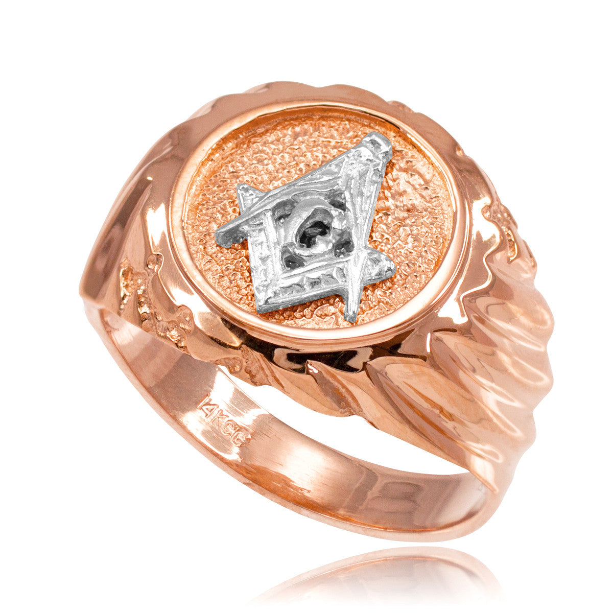 Two-Tone Gold Freemason Square & Compass Signet Ring, view 2