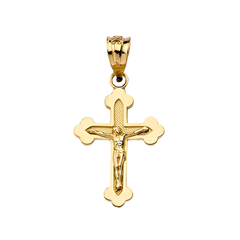Two-Tone Gold Greek Orthodox Cross Crucifix Pendant Necklace, view 2