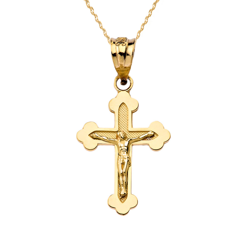 Two-Tone Gold Greek Orthodox Cross Crucifix Pendant Necklace, view 3