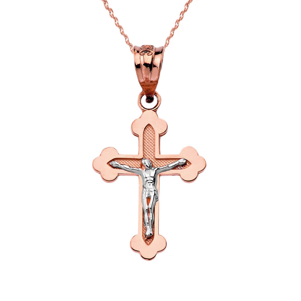 Two-Tone Gold Greek Orthodox Cross Crucifix Pendant Necklace, view 5