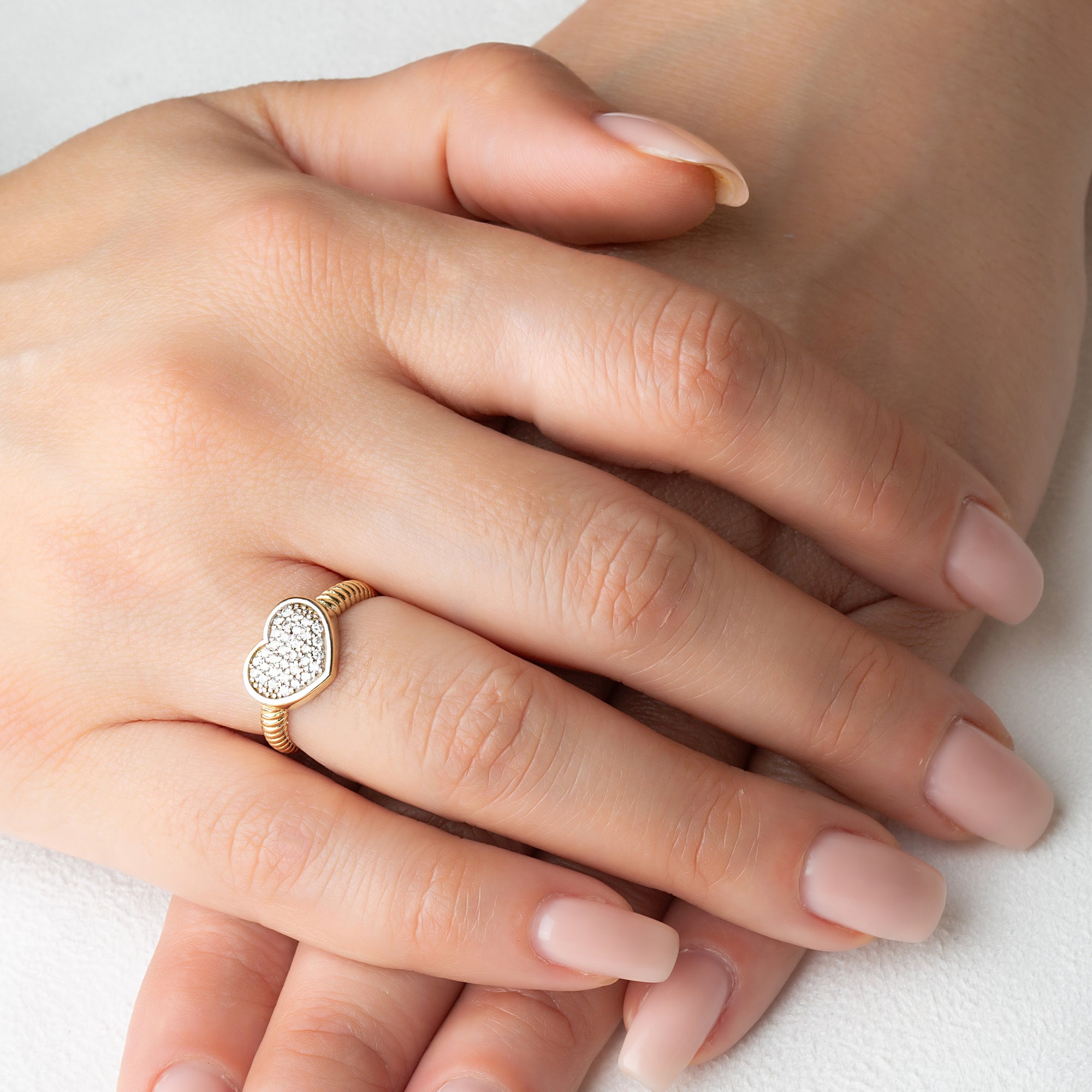 Two-Tone Gold Heart Diamond Cluster Rope Ring, view 2