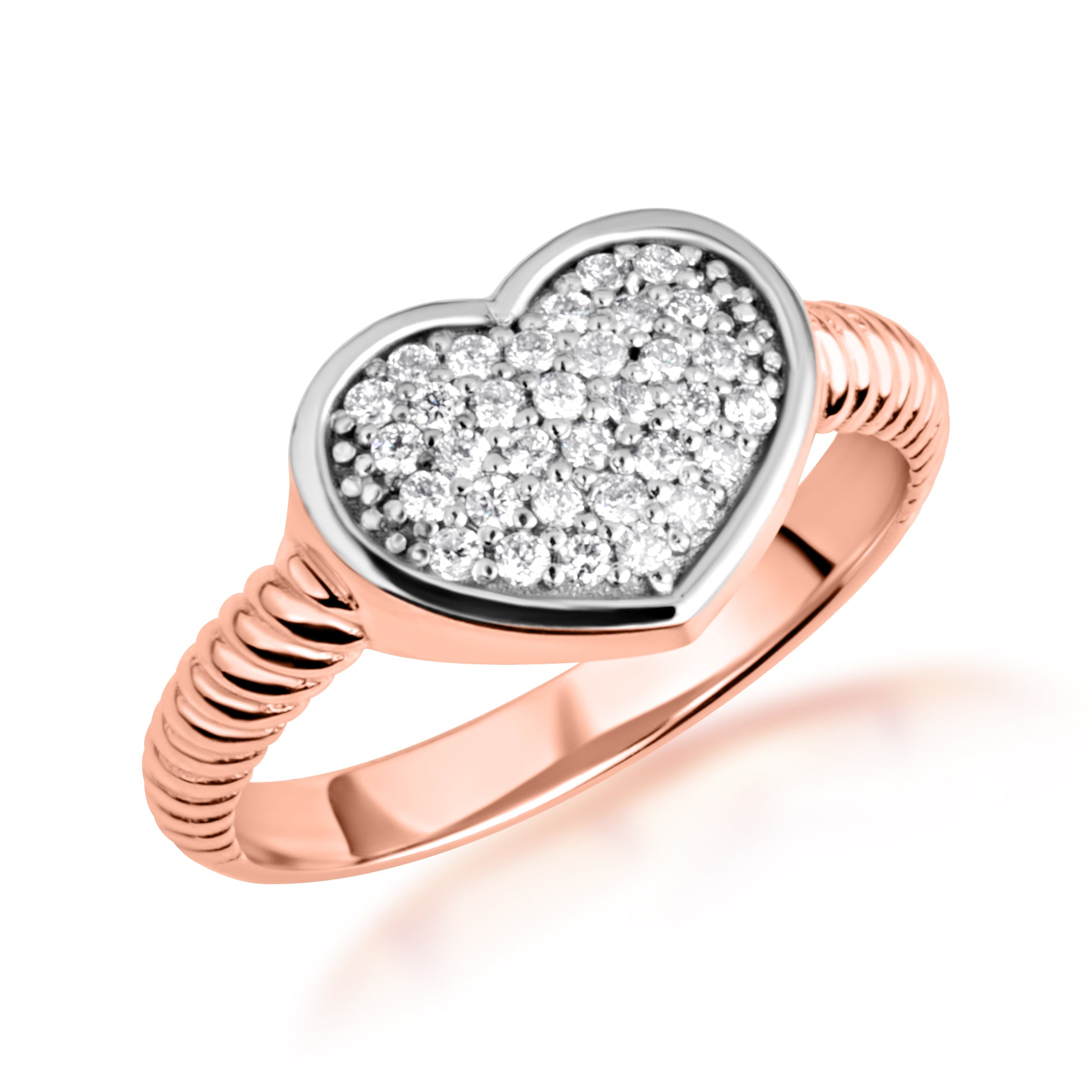 Two-Tone Gold Heart Diamond Cluster Rope Ring, view 4