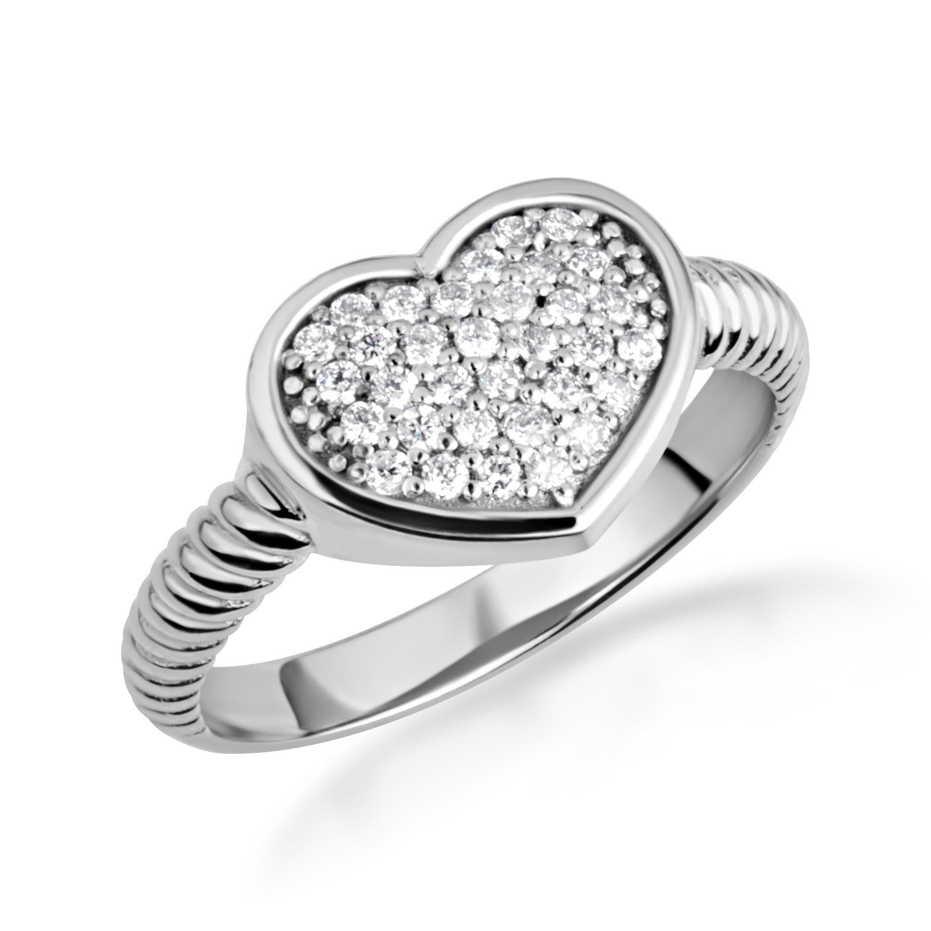 Two-Tone Gold Heart Diamond Cluster Rope Ring, view 5
