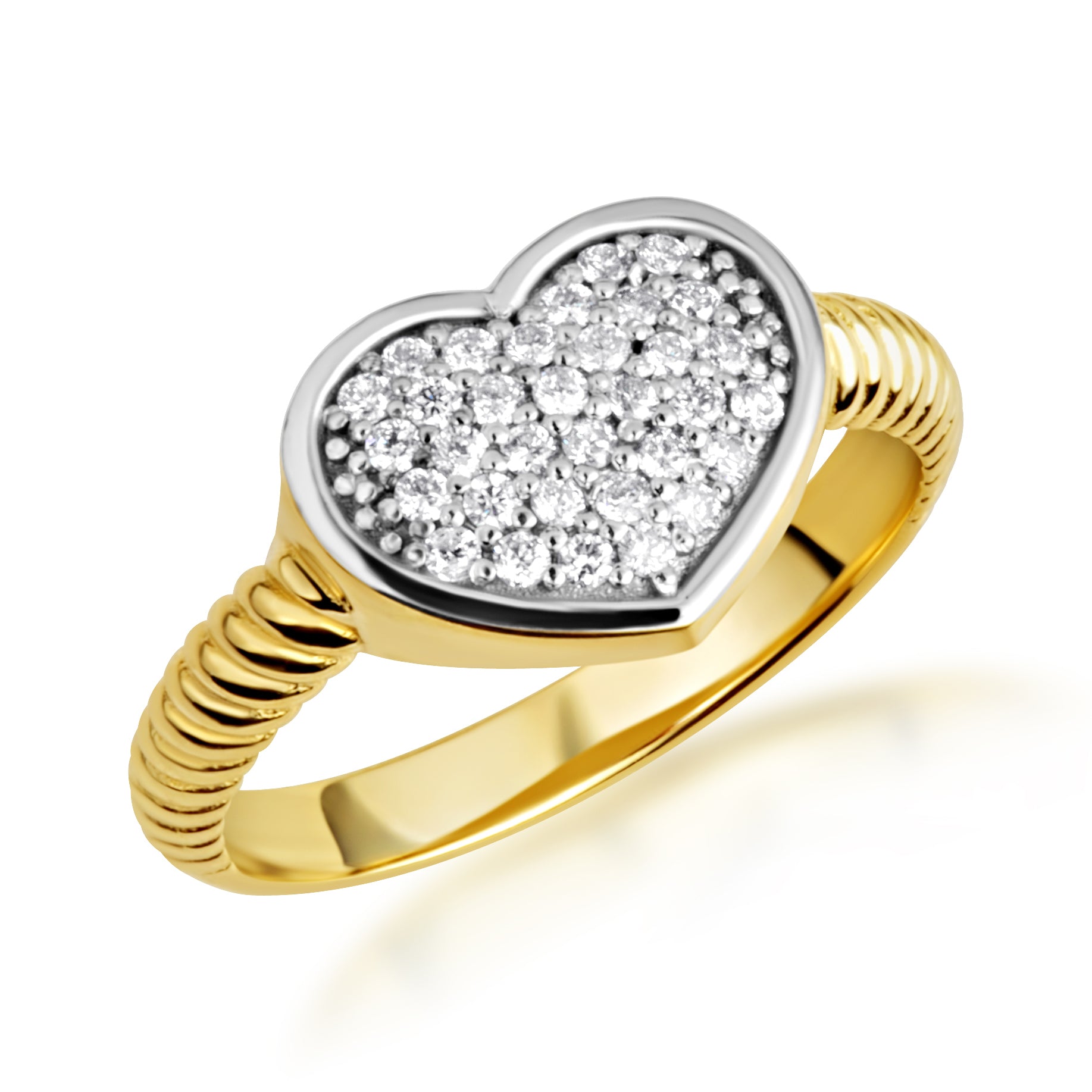 Two-Tone Gold Heart Diamond Cluster Rope Ring, view 6