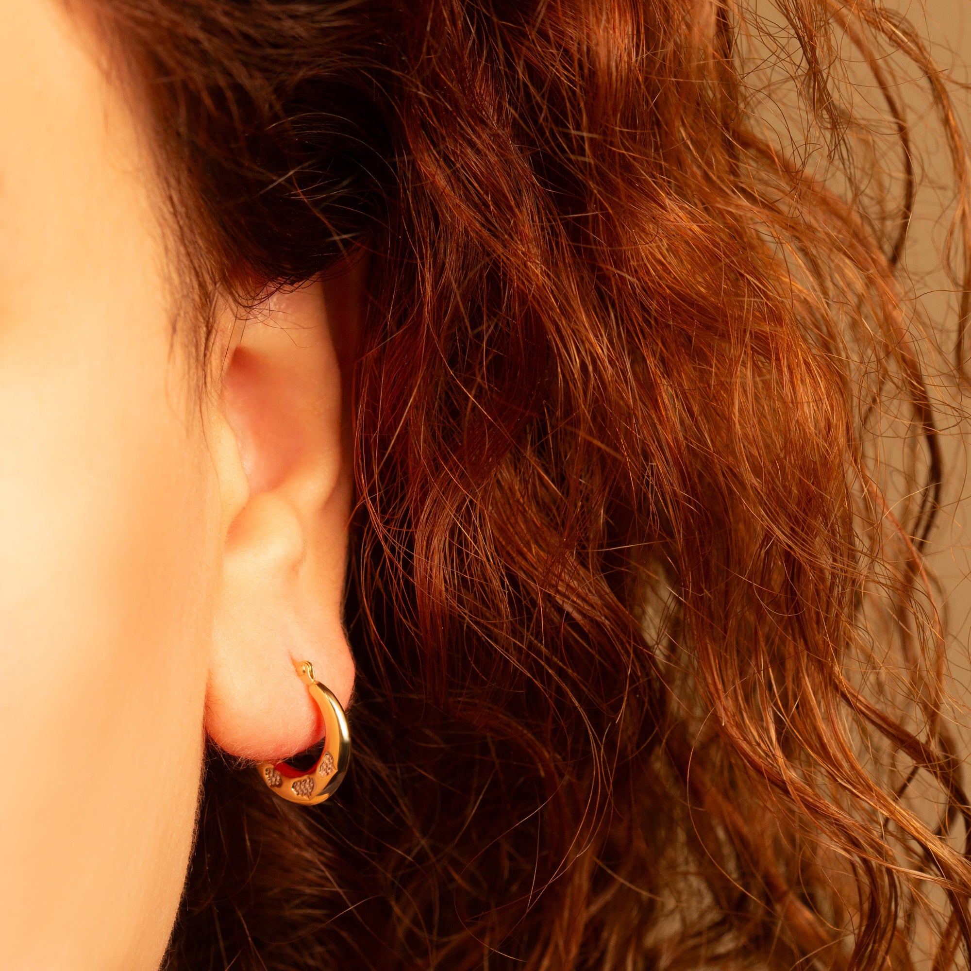 Two-Tone Gold Heart Huggie Hoop Earrings, view 2