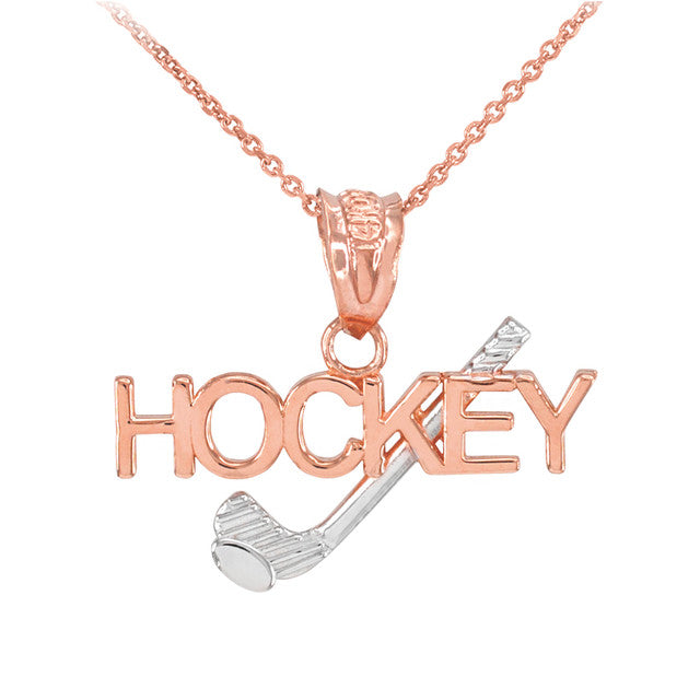 Two-Tone Gold HOCKEY Sports Charm Pendant Necklace, view 2