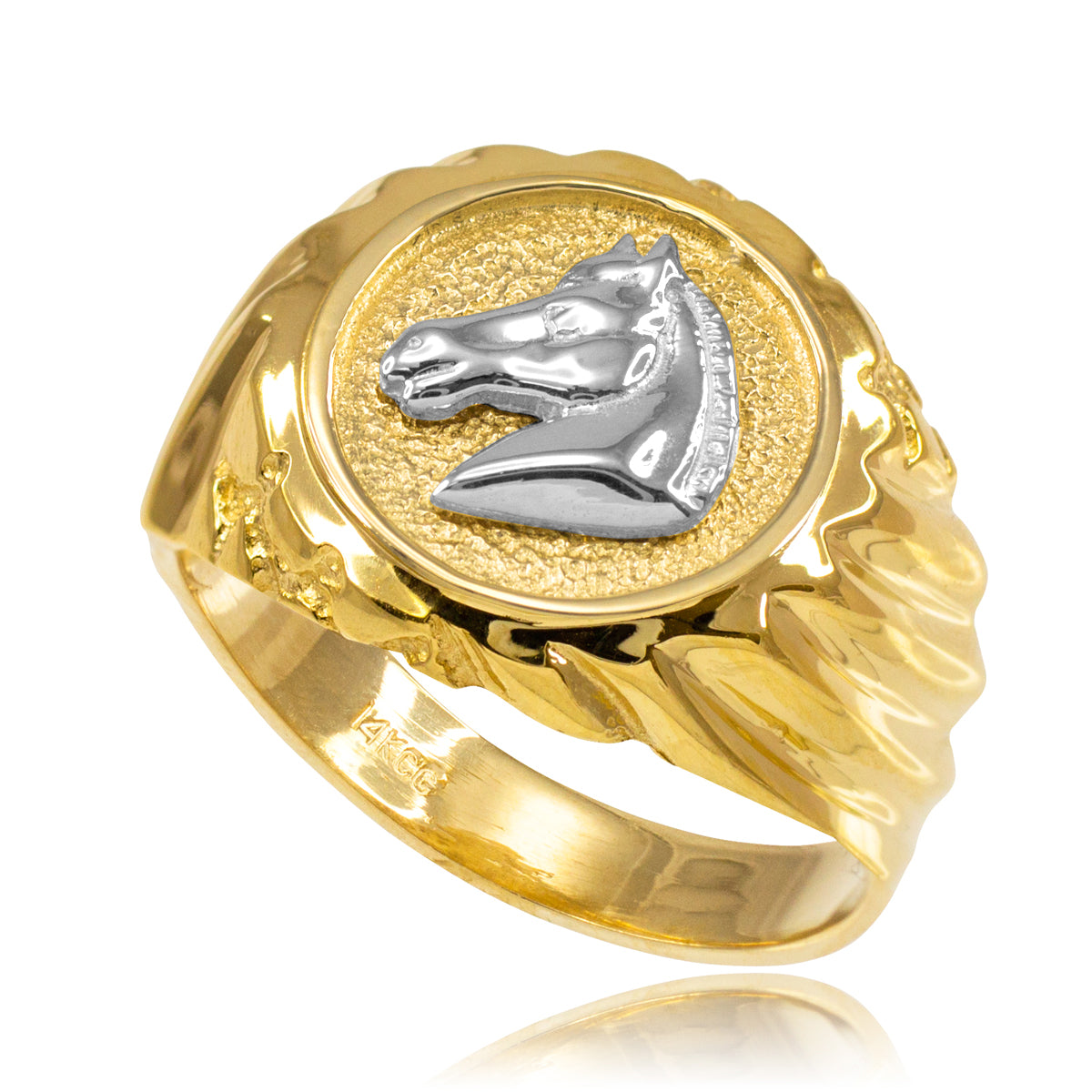 Two-Tone Gold Horse Head Signet Ring
