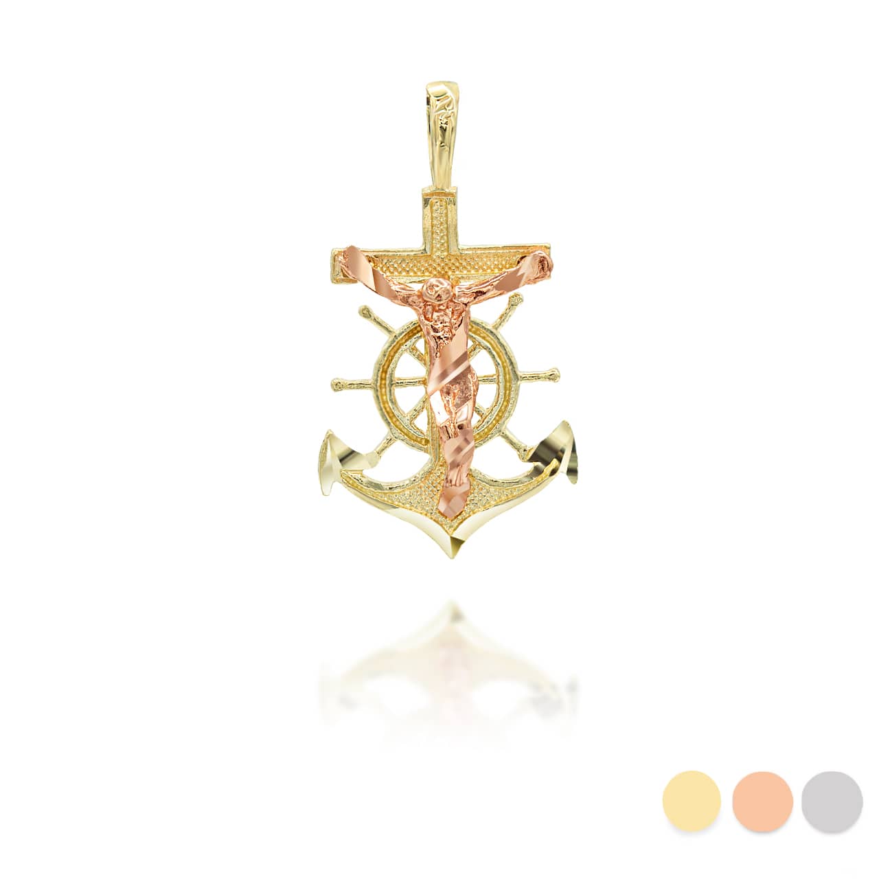 Two-Tone Gold Jesus Anchor Mariner Pendant Necklace