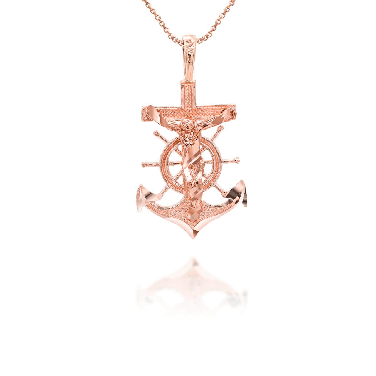 Two-Tone Gold Jesus Anchor Mariner Pendant Necklace, view 7
