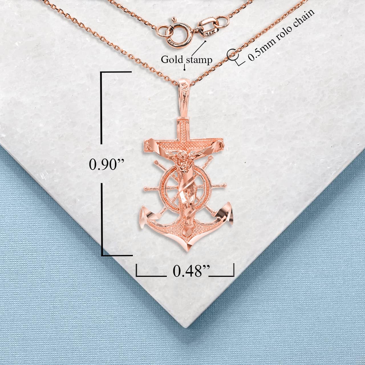 Two-Tone Gold Jesus Anchor Mariner Pendant Necklace, view 8