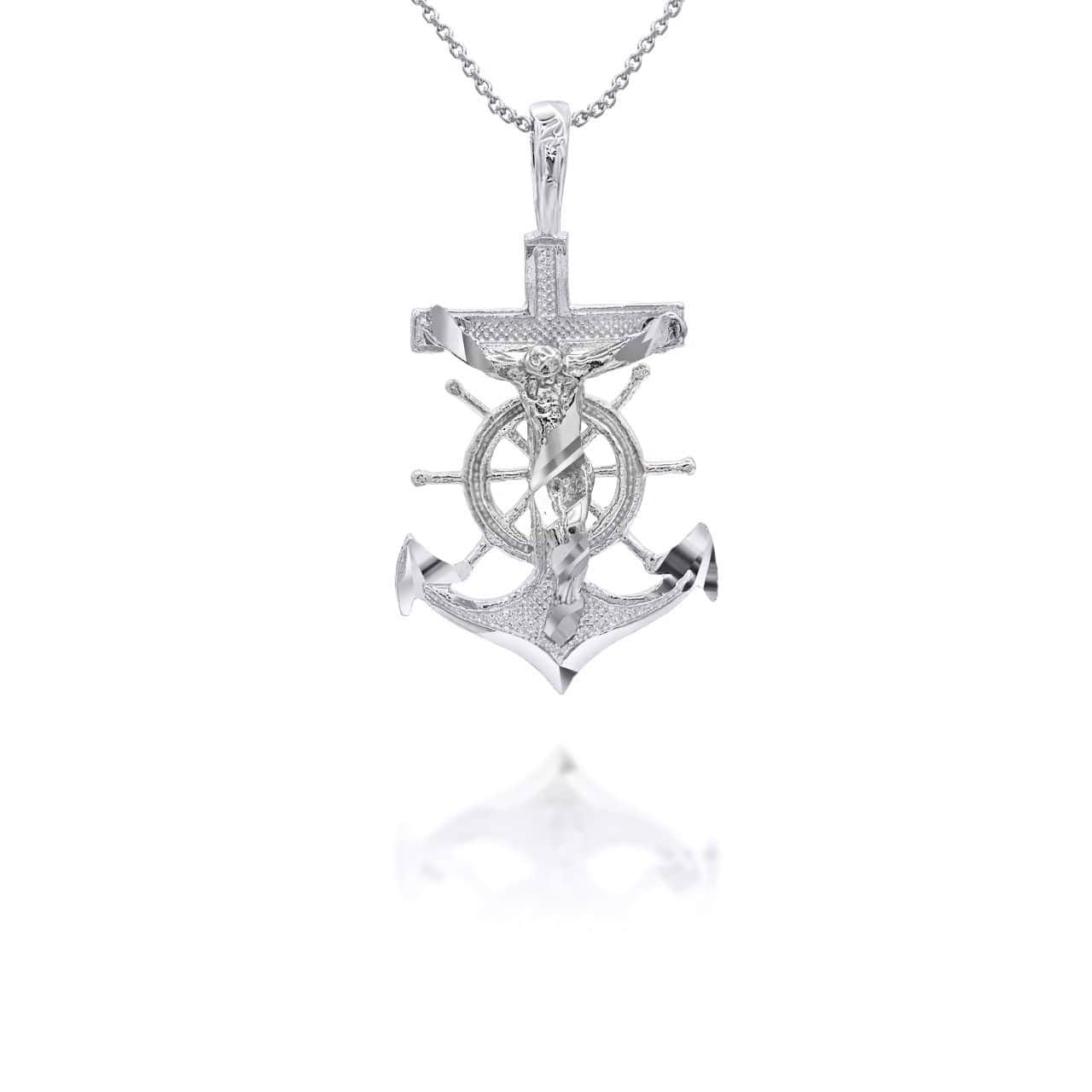 Two-Tone Gold Jesus Anchor Mariner Pendant Necklace, view 10