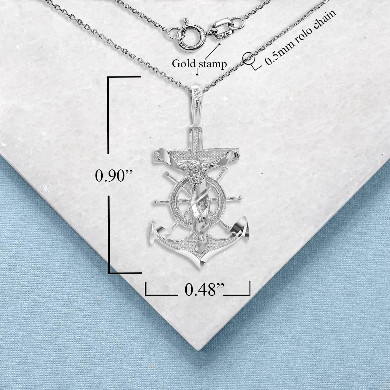 Two-Tone Gold Jesus Anchor Mariner Pendant Necklace, view 11