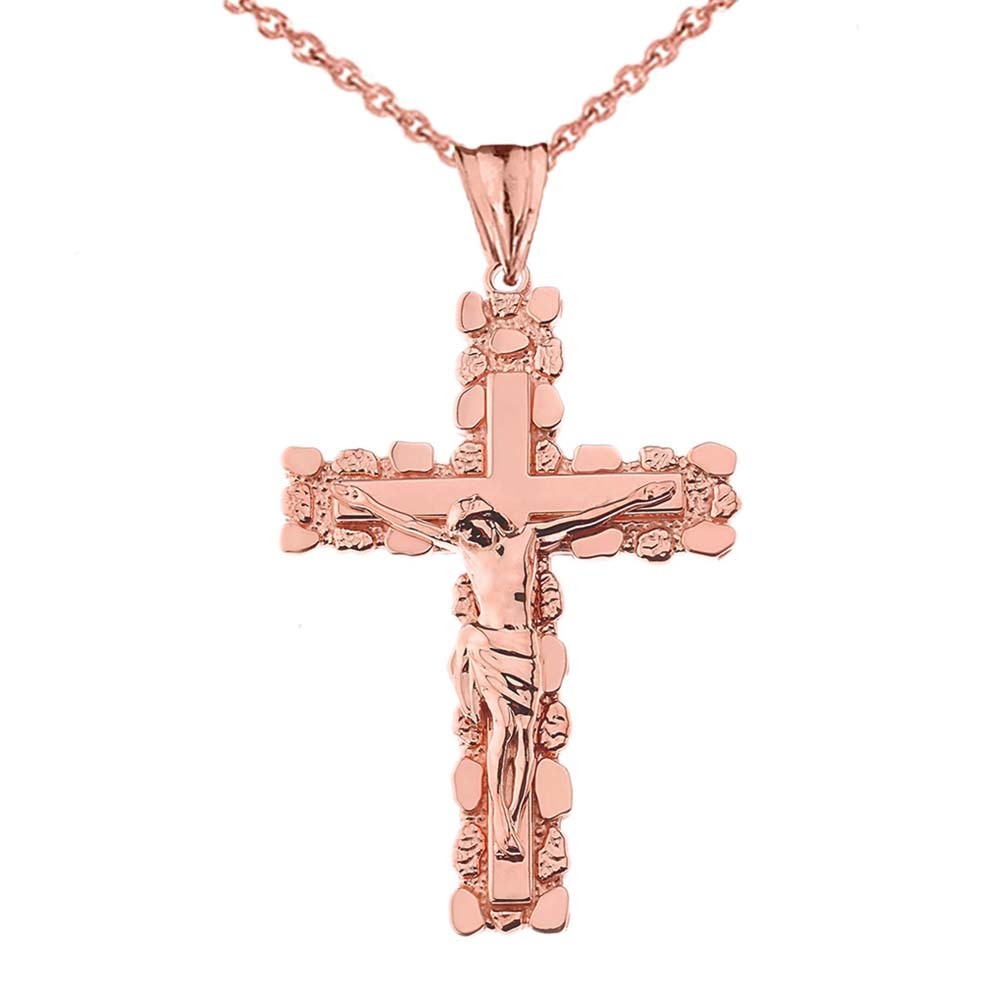 Two-Tone Gold Jesus Christ Crucifix Cross Nugget Pendant Necklace, view 8
