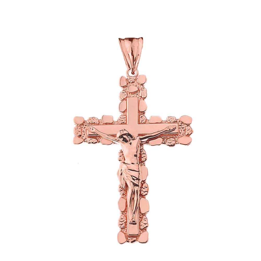 Two-Tone Gold Jesus Christ Crucifix Cross Nugget Pendant Necklace, view 9