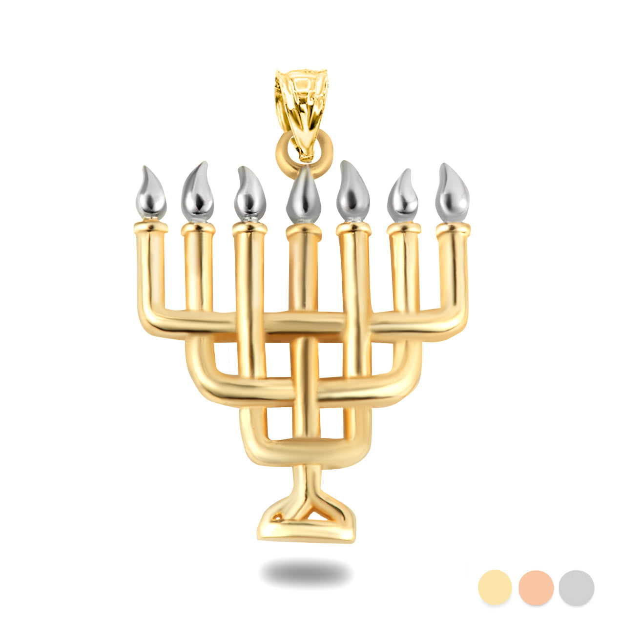 Two-Tone Gold Jewish Menorah Candle Hanukkah Pendant Necklace
