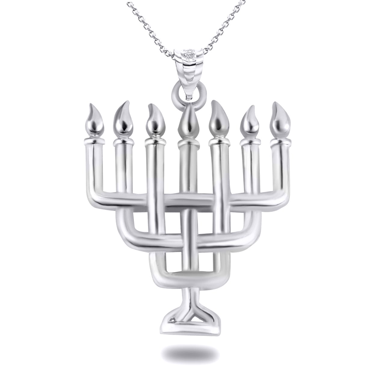 Two-Tone Gold Jewish Menorah Candle Hanukkah Pendant Necklace, view 6