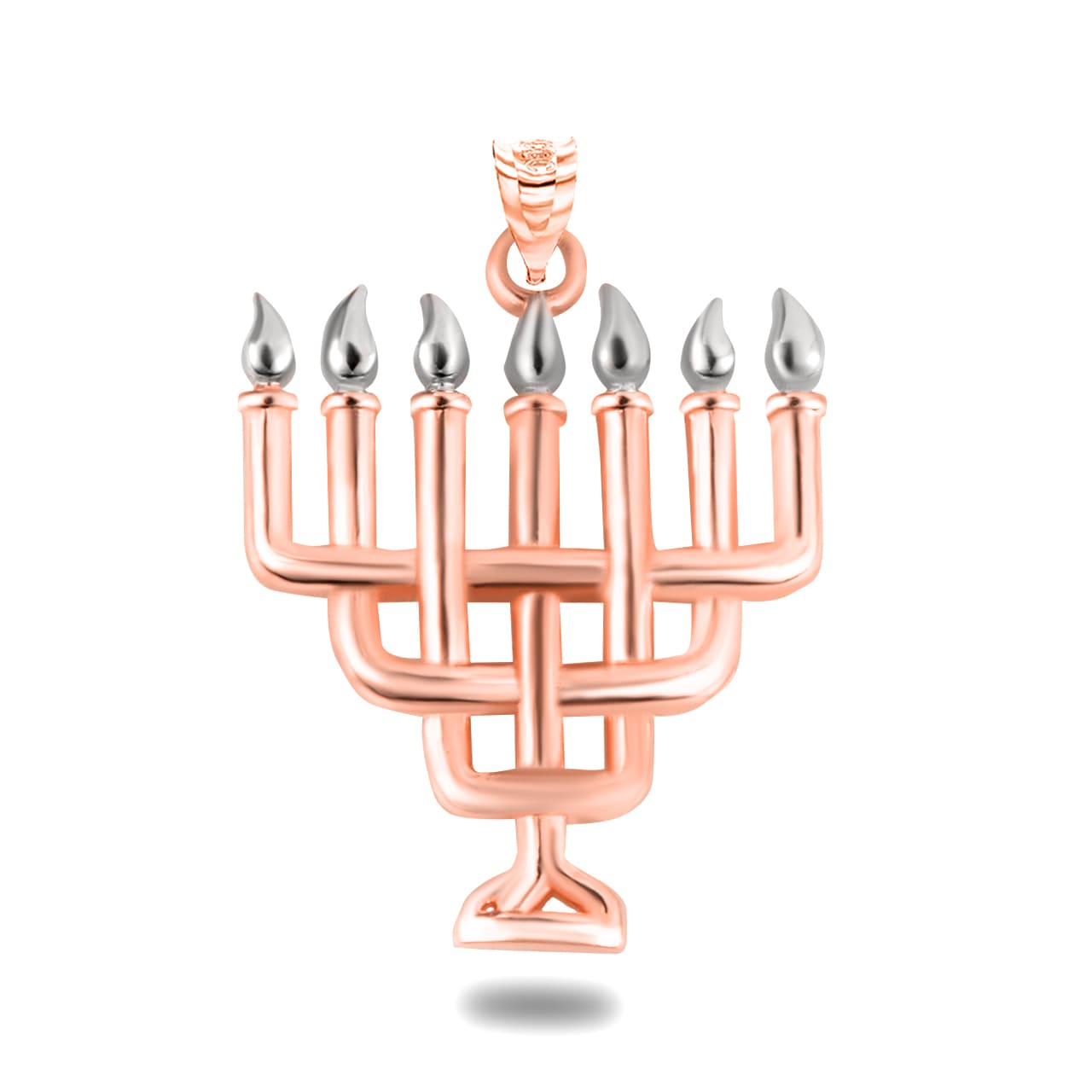 Two-Tone Gold Jewish Menorah Candle Hanukkah Pendant Necklace, view 7