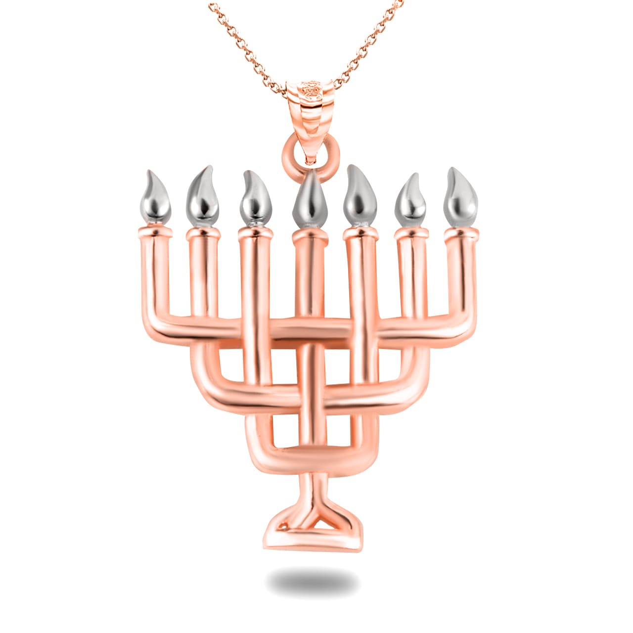 Two-Tone Gold Jewish Menorah Candle Hanukkah Pendant Necklace, view 8