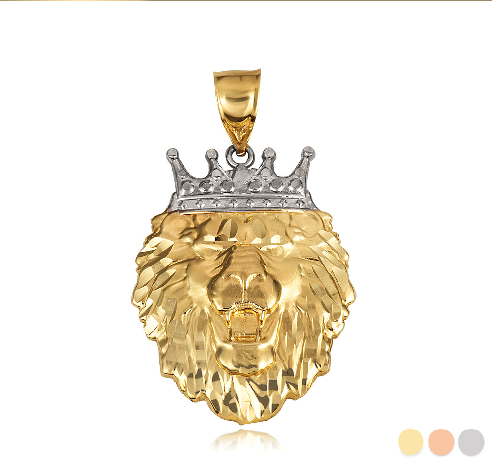 Two-Tone Gold Lion Crown King of the Jungle Pendant Necklace