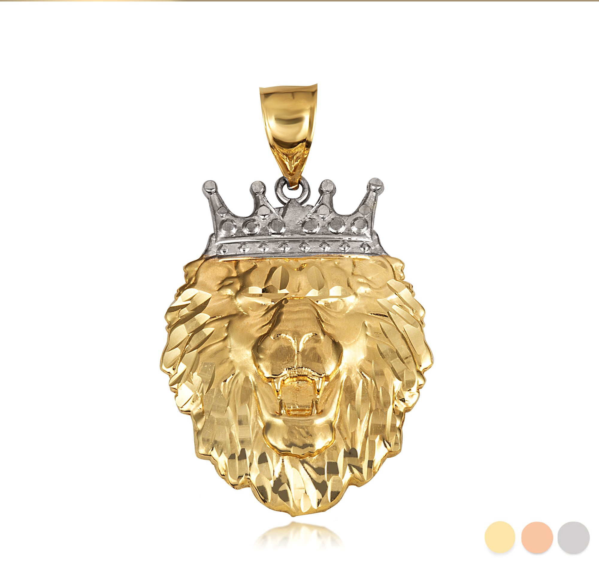 Two-Tone Gold Lion Crown King of the Jungle Pendant Necklace