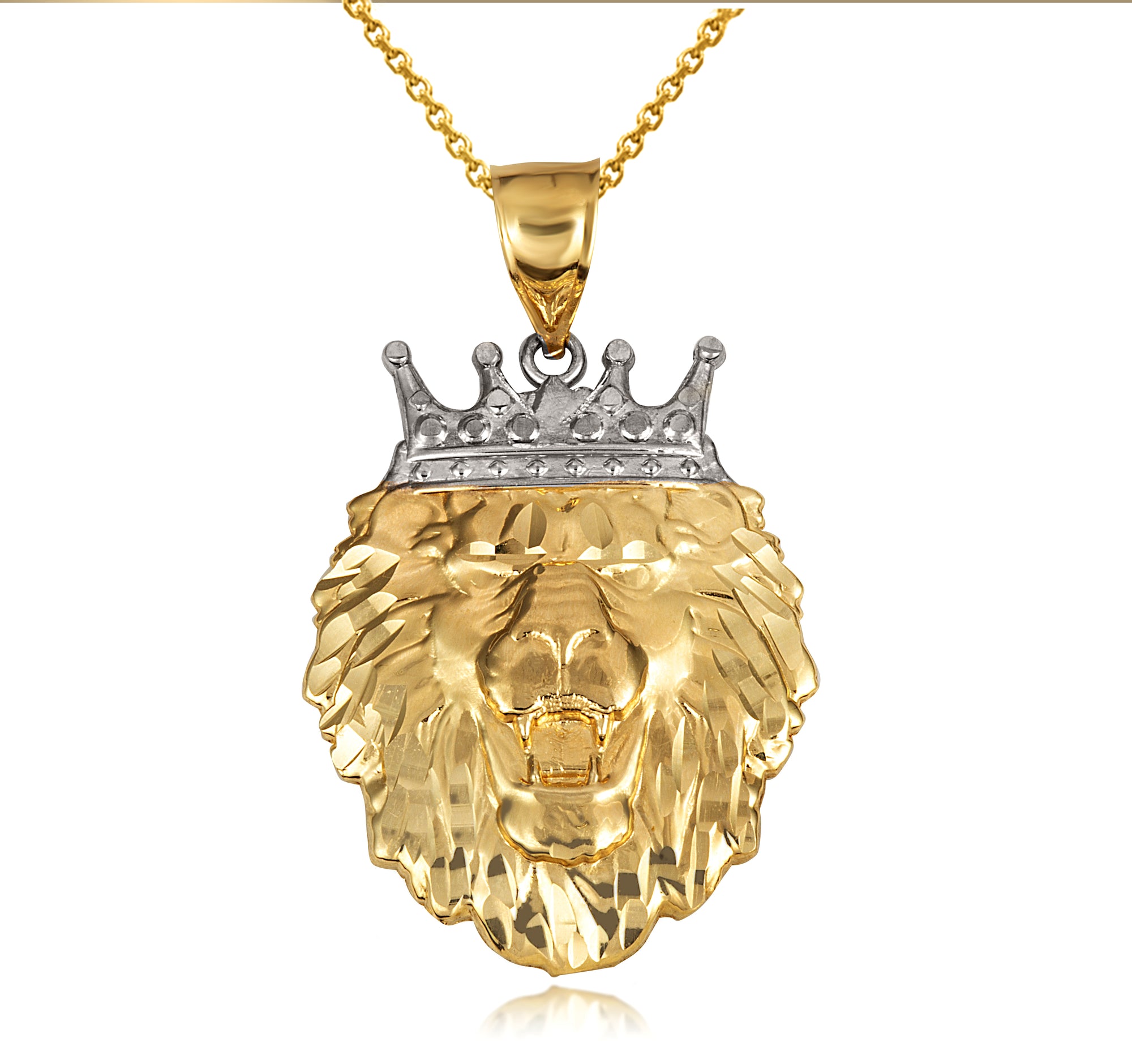 Two-Tone Gold Lion Crown King of the Jungle Pendant Necklace, view 4