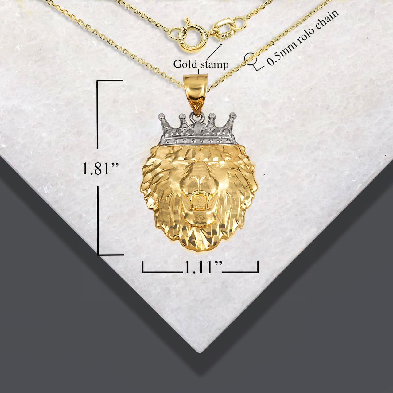 Two-Tone Gold Lion Crown King of the Jungle Pendant Necklace, view 5