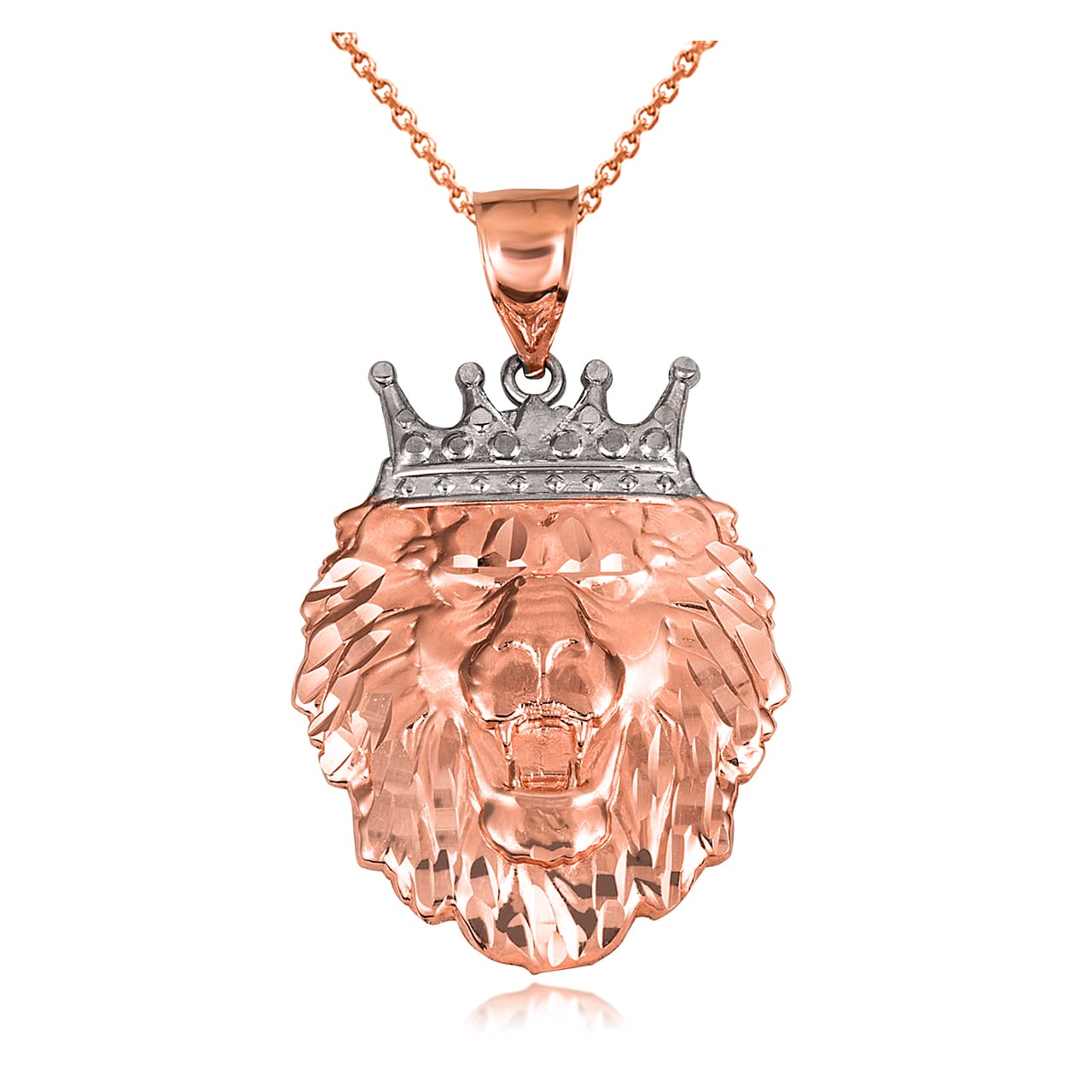 Two-Tone Gold Lion Crown King of the Jungle Pendant Necklace, view 9