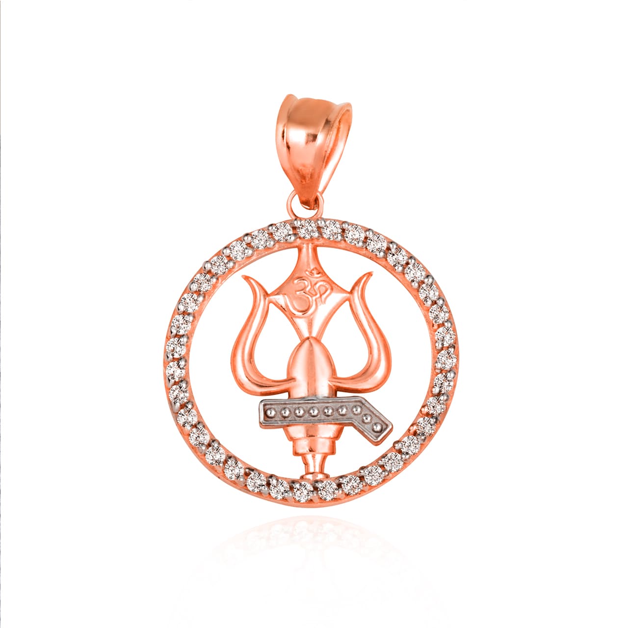 Two-Tone Gold Lord Shiva Trishul Trident Hindu Om Diamond Halo Pendant Necklace, view 8