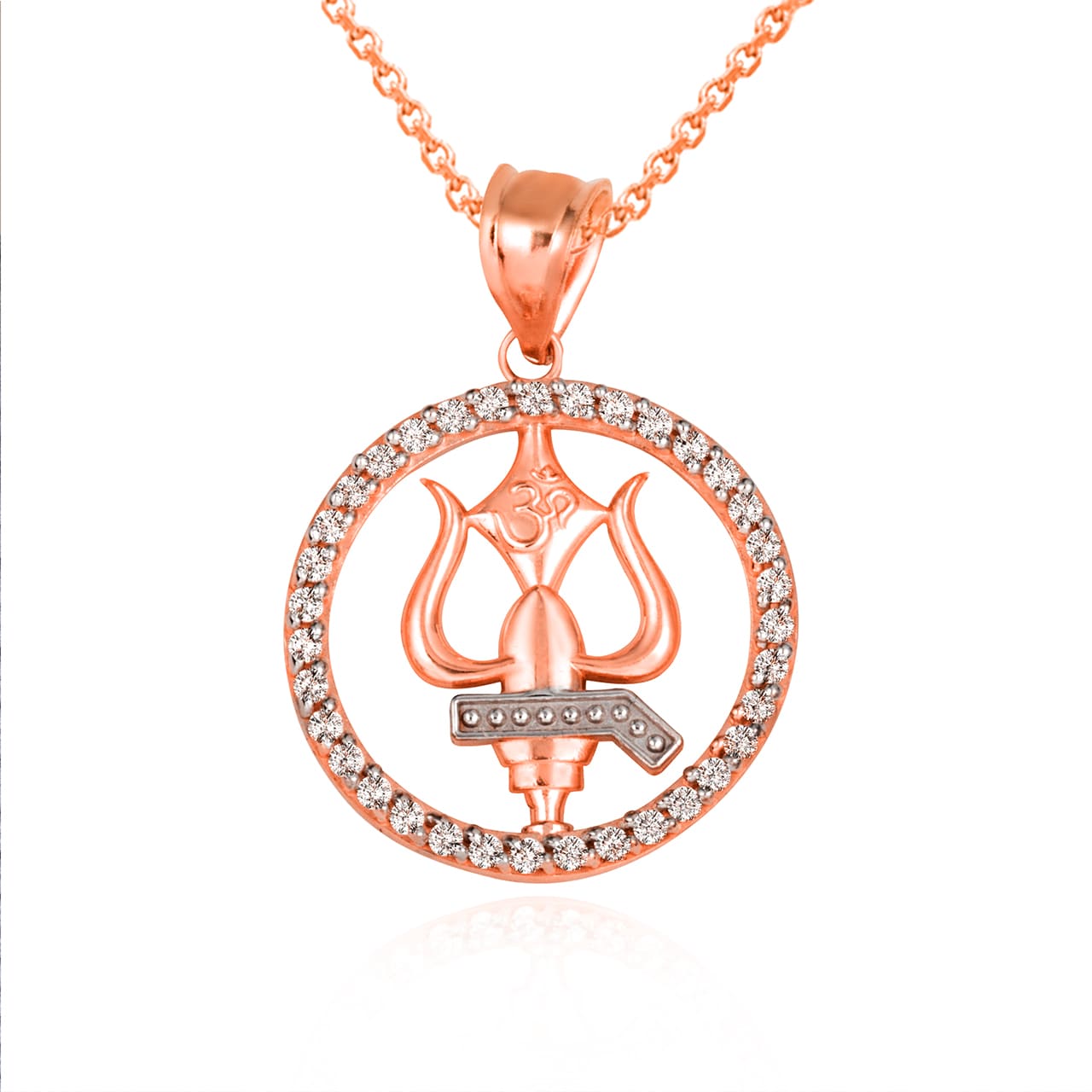 Two-Tone Gold Lord Shiva Trishul Trident Hindu Om Diamond Halo Pendant Necklace, view 9