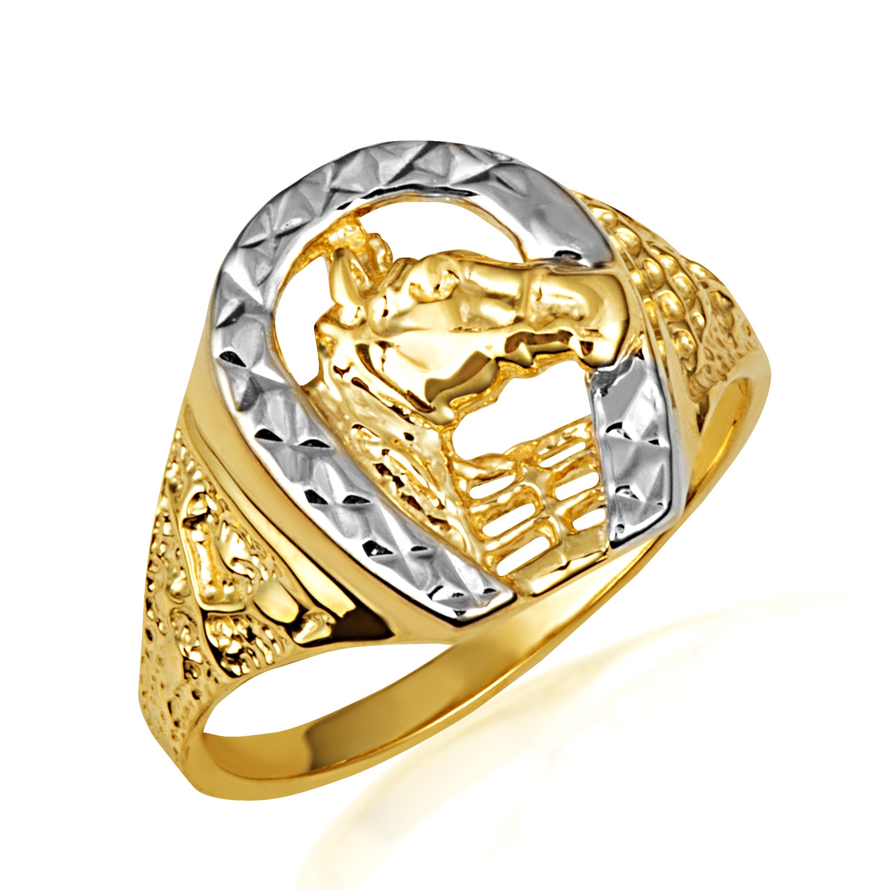 Two-Tone Gold Men's Lucky Horseshoe Ring
