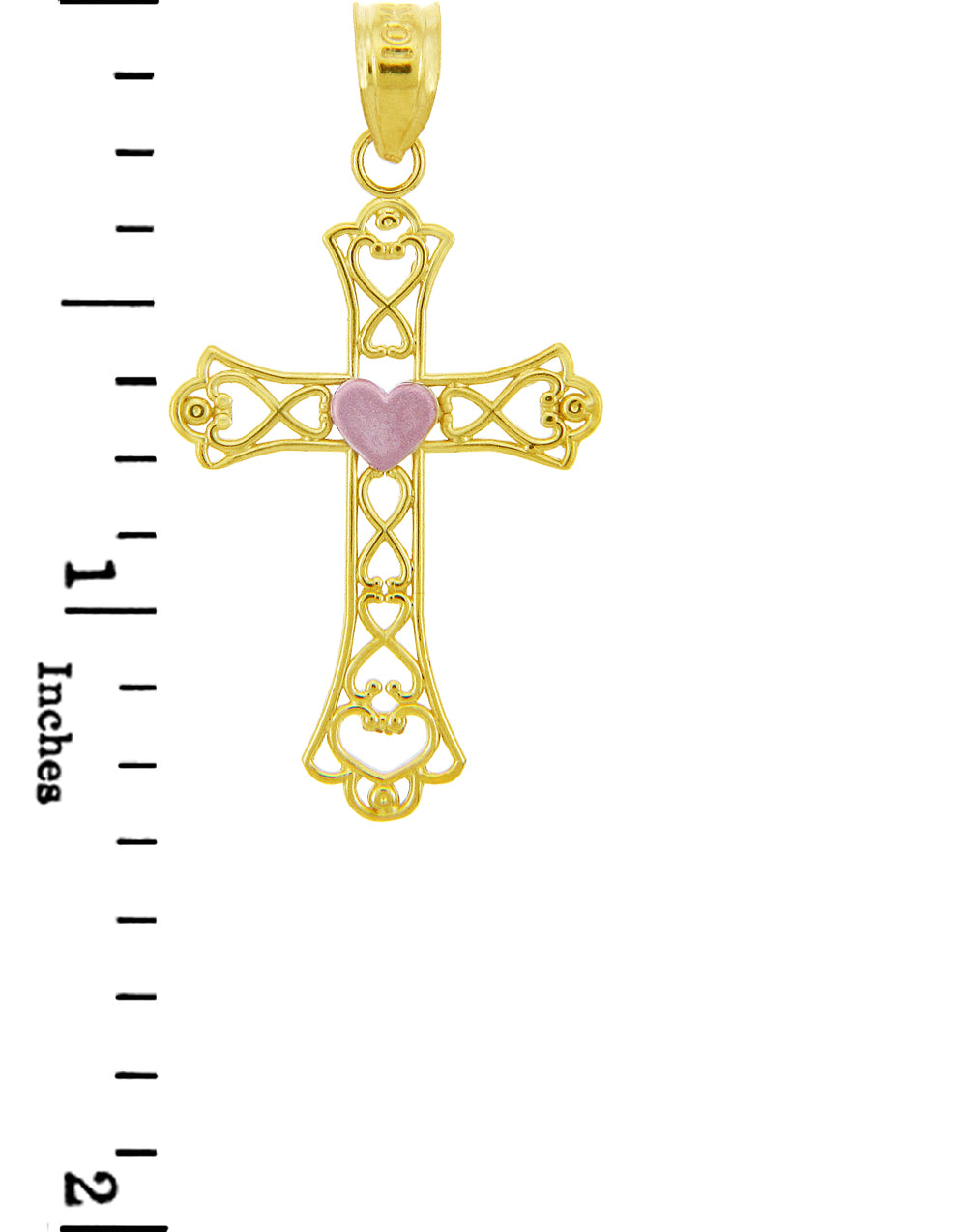 Two-Tone Gold Mighty Heart Cross Pendant, view 2