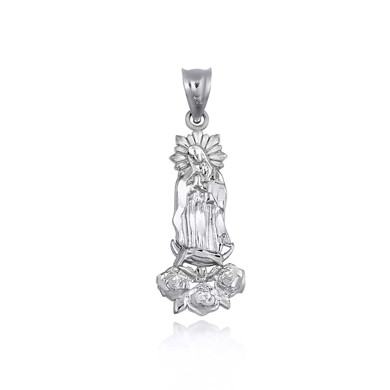 Two-Tone Gold Our Lady Of Guadalupe Rose Flower Pendant Necklace, view 8