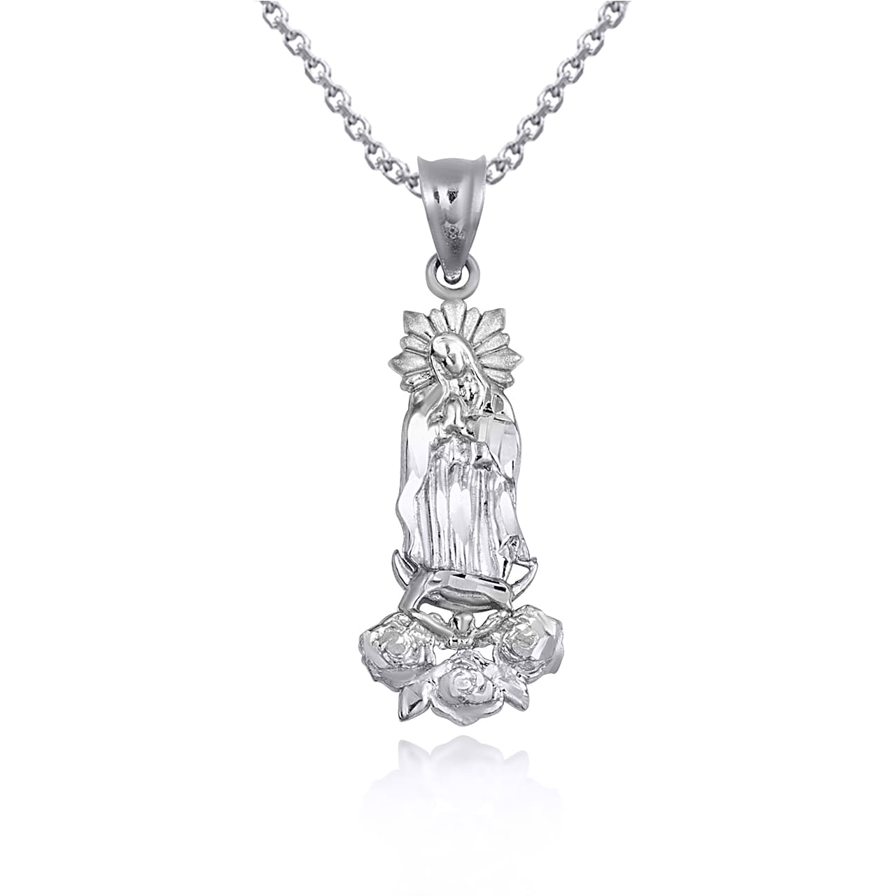 Two-Tone Gold Our Lady Of Guadalupe Rose Flower Pendant Necklace, view 9