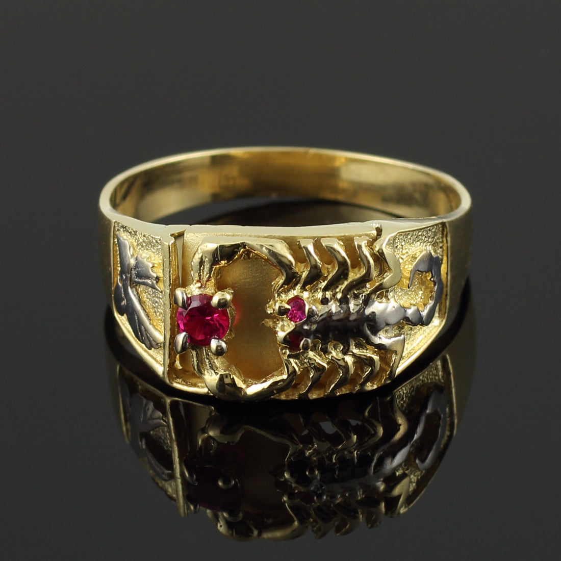 Two-Tone Gold Red CZ Men's Scorpion Ring, view 3