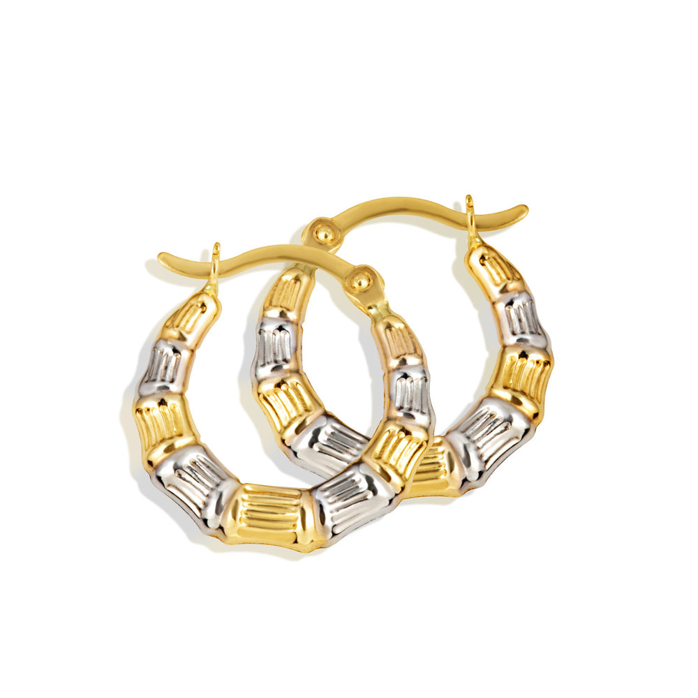 Two-Tone Gold Ribbed Striped Hoop Earrings