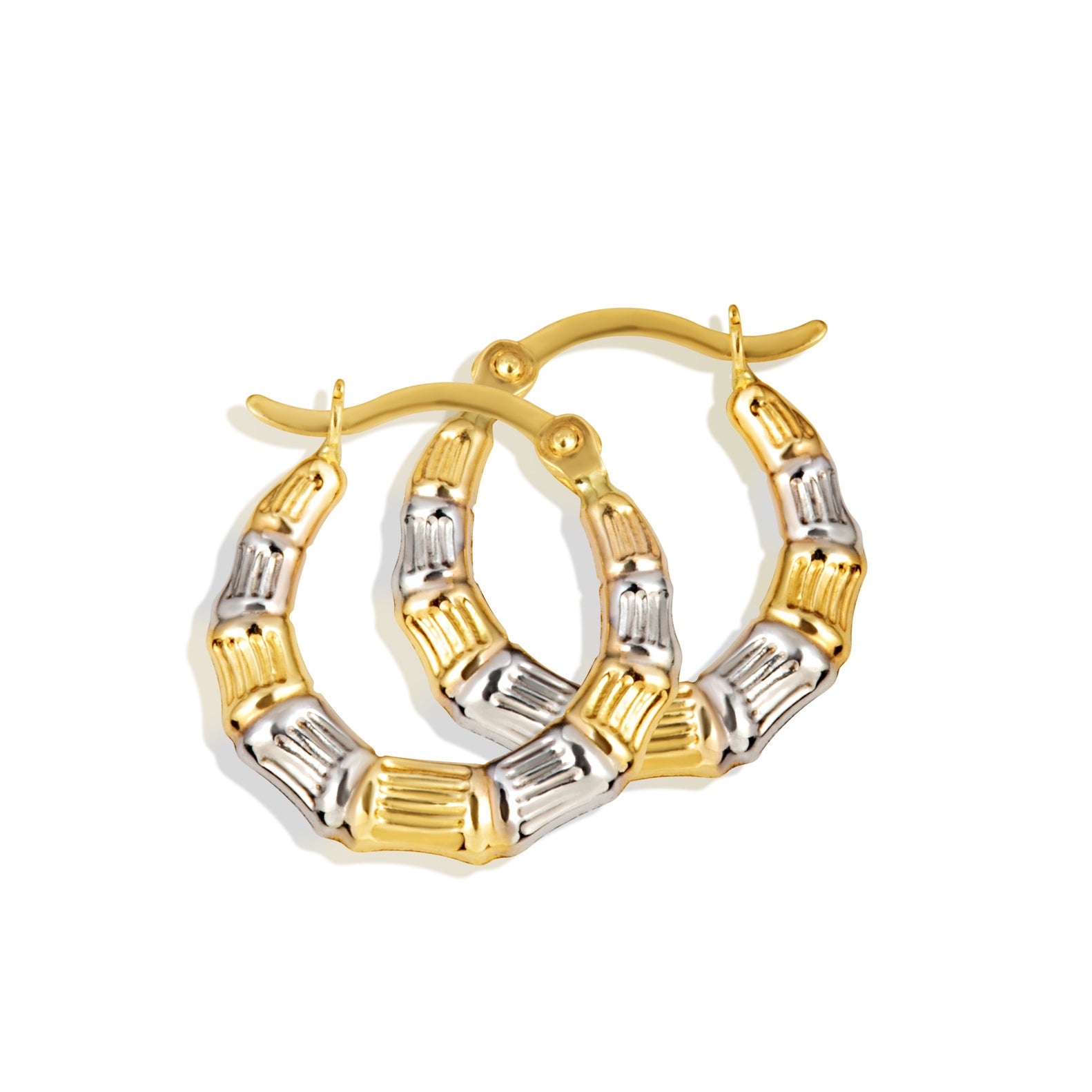 Two-Tone Gold Ribbed Striped Hoop Earrings