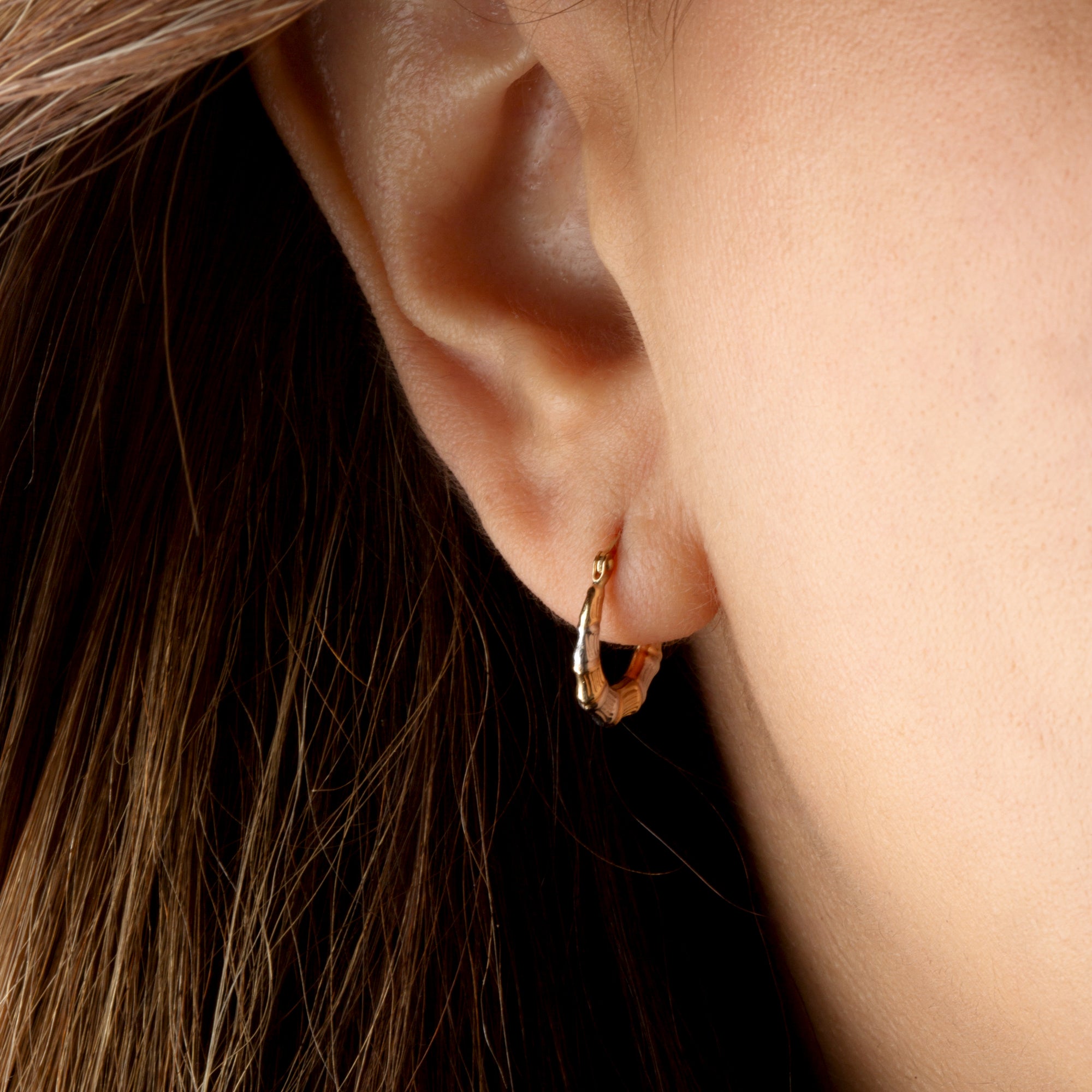 Two-Tone Gold Ribbed Striped Hoop Earrings, view 2