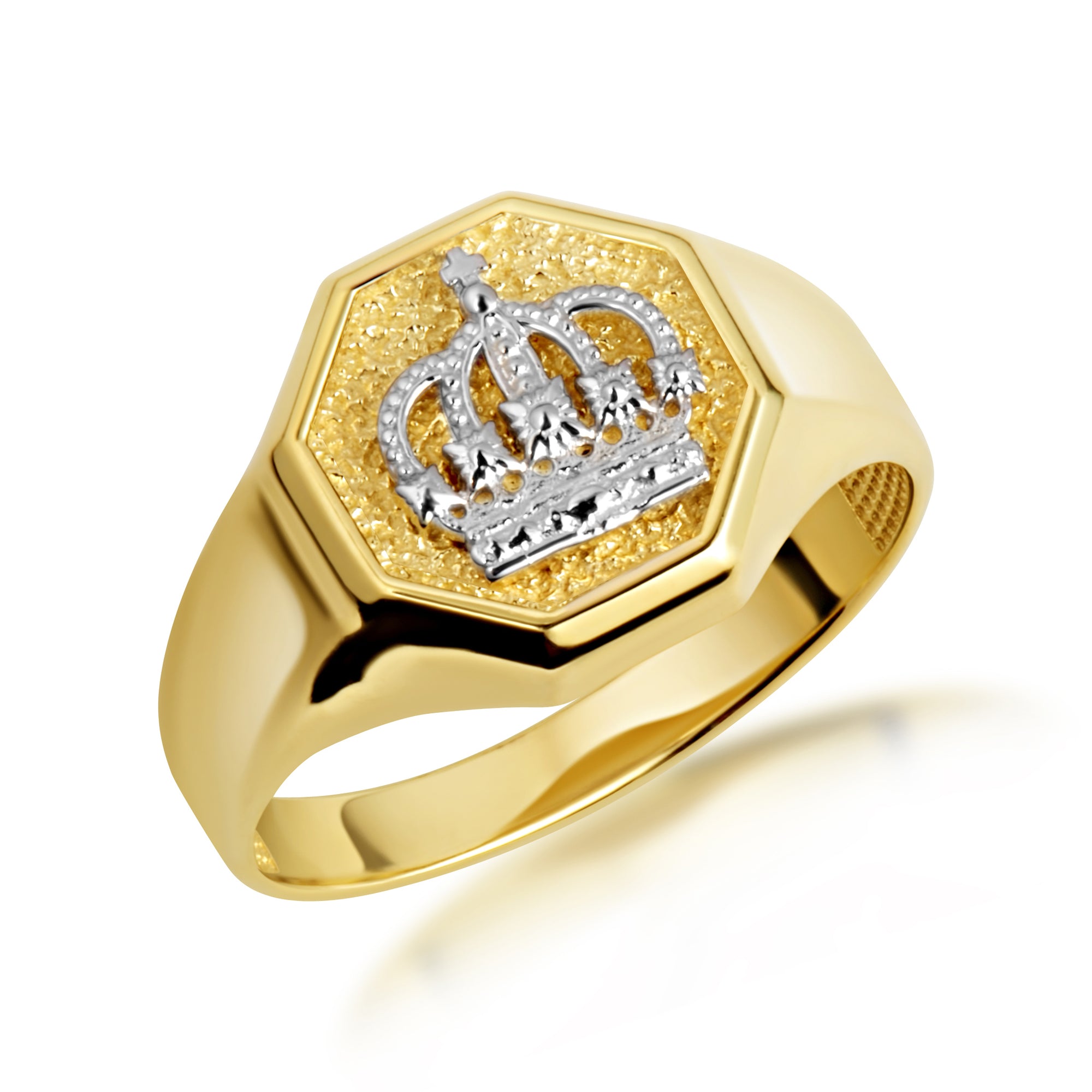Two-Tone Gold Royal Crown Signet Ring