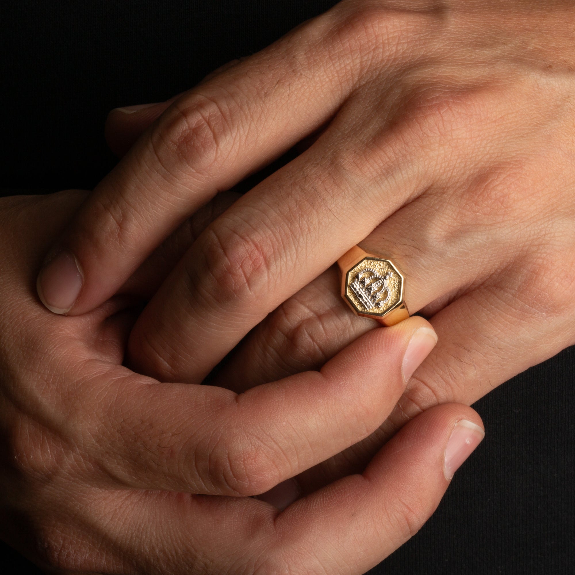 Two-Tone Gold Royal Crown Signet Ring, view 2