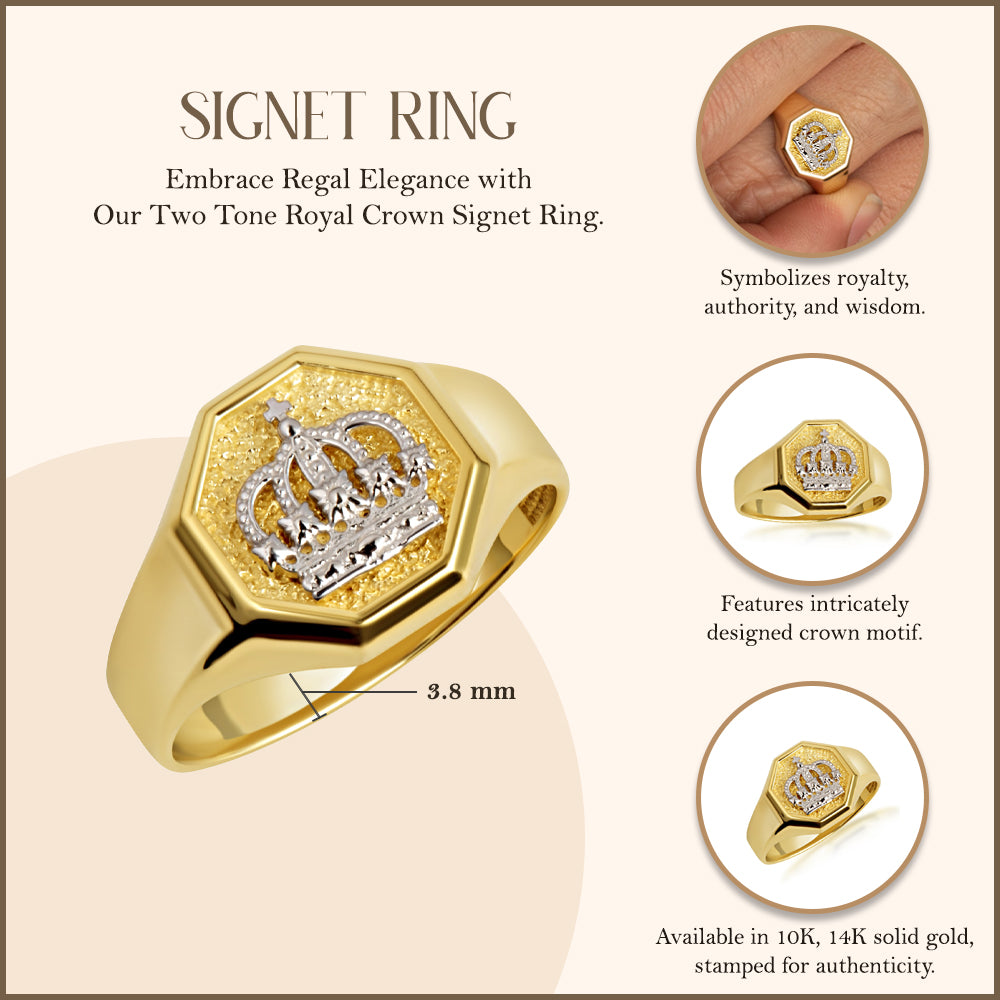 Two-Tone Gold Royal Crown Signet Ring, view 3