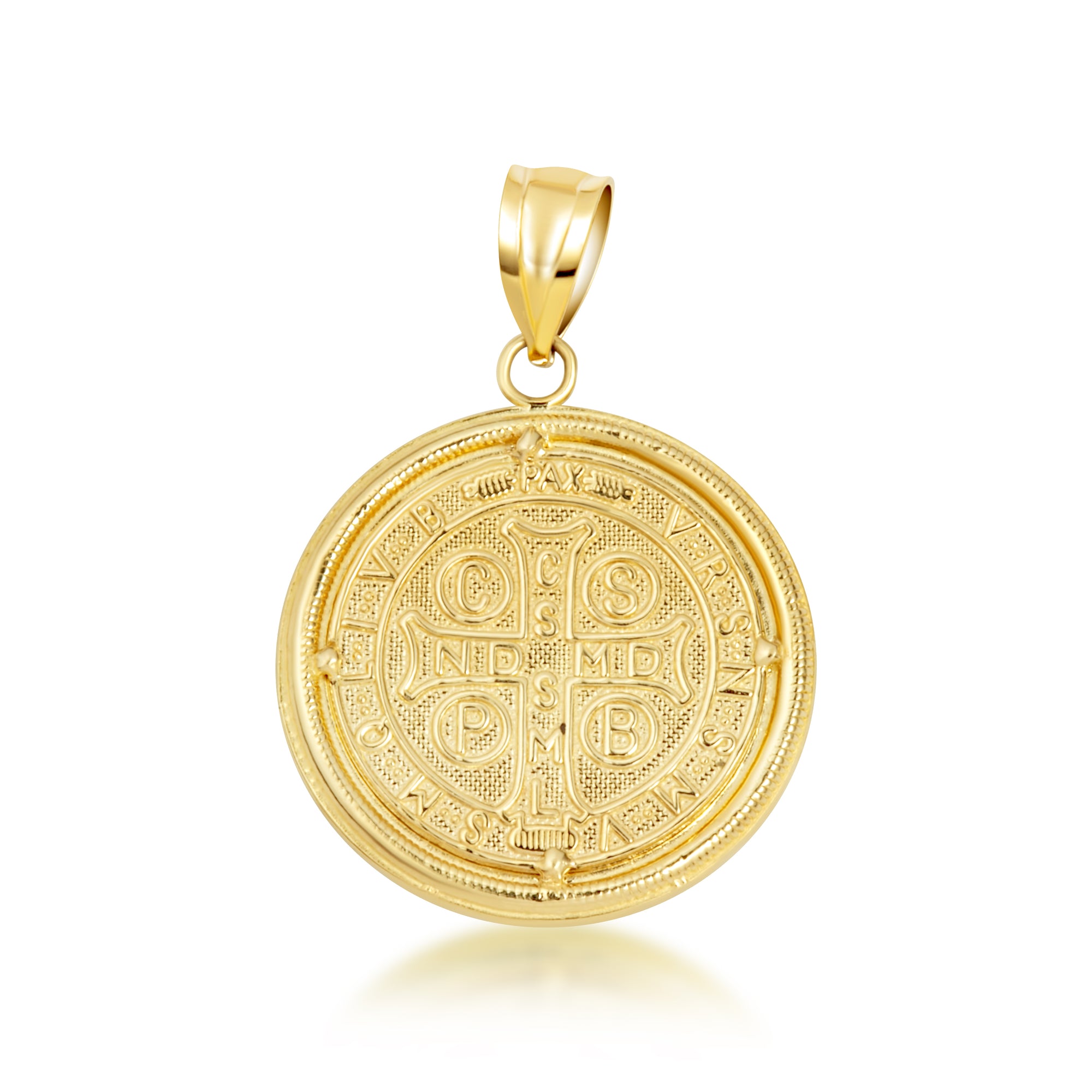 Two-Tone Gold Saint Benedict Cubic Zirconia Halo Medallion Pendant Necklace, view 4
