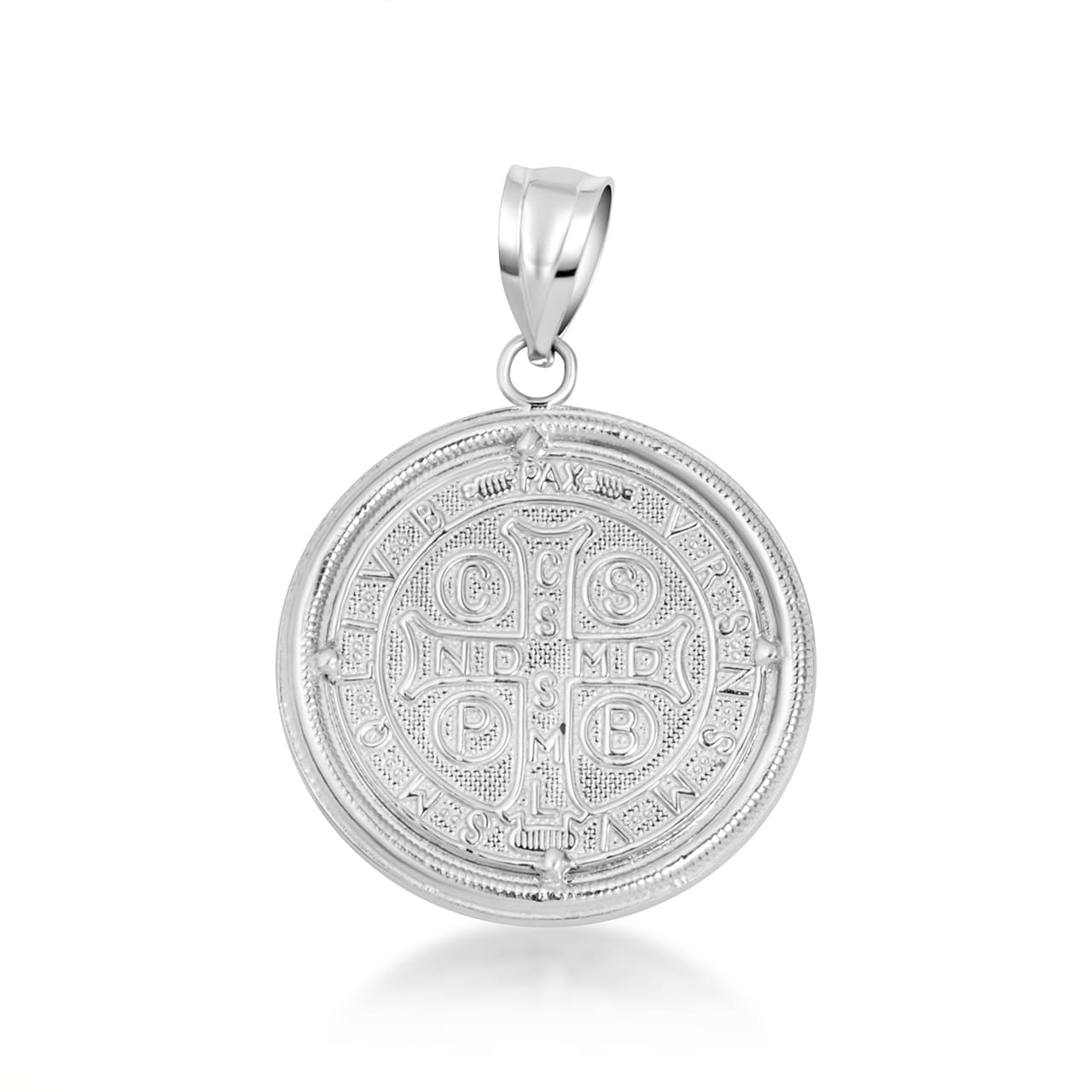 Two-Tone Gold Saint Benedict Cubic Zirconia Halo Medallion Pendant Necklace, view 9