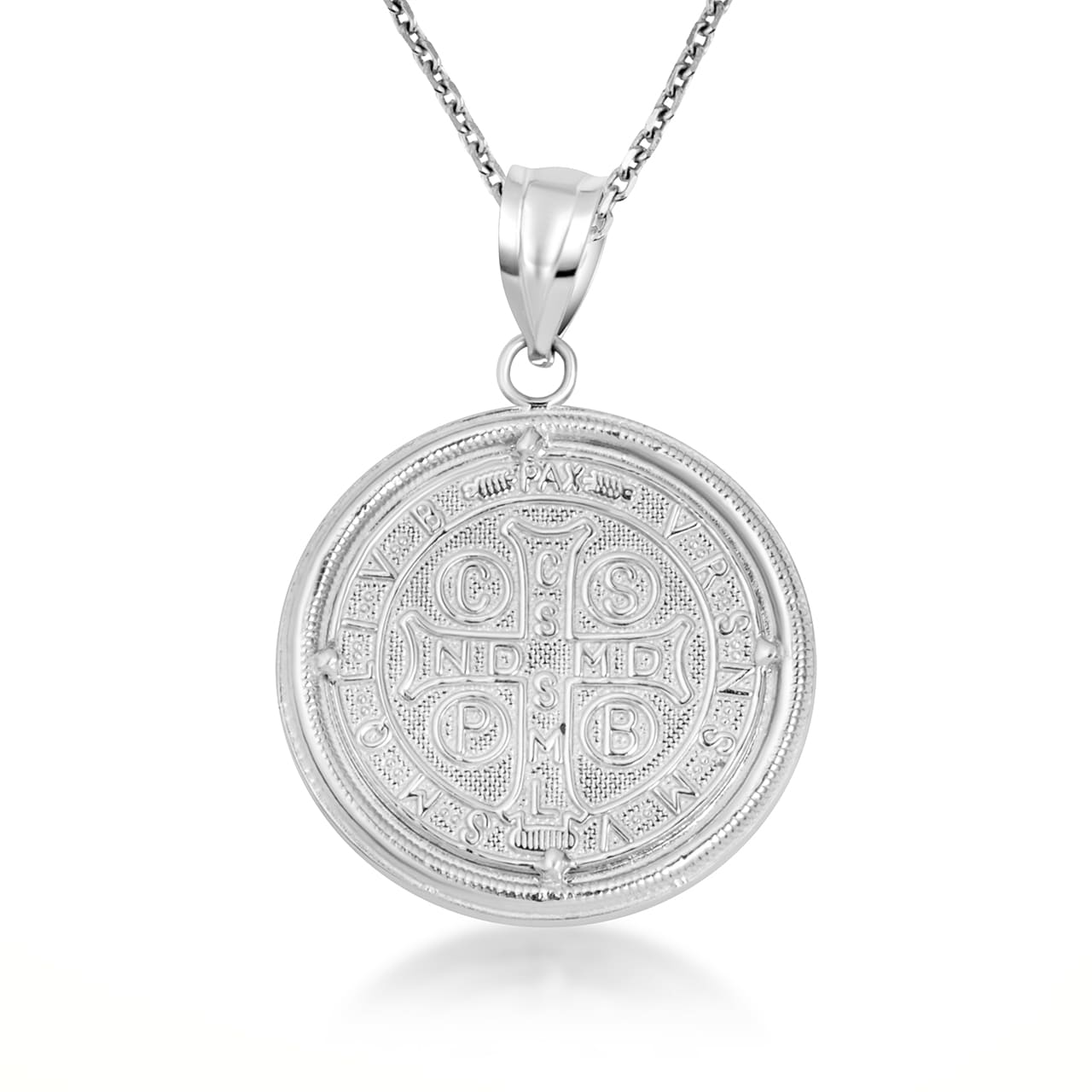 Two-Tone Gold Saint Benedict Cubic Zirconia Halo Medallion Pendant Necklace, view 10