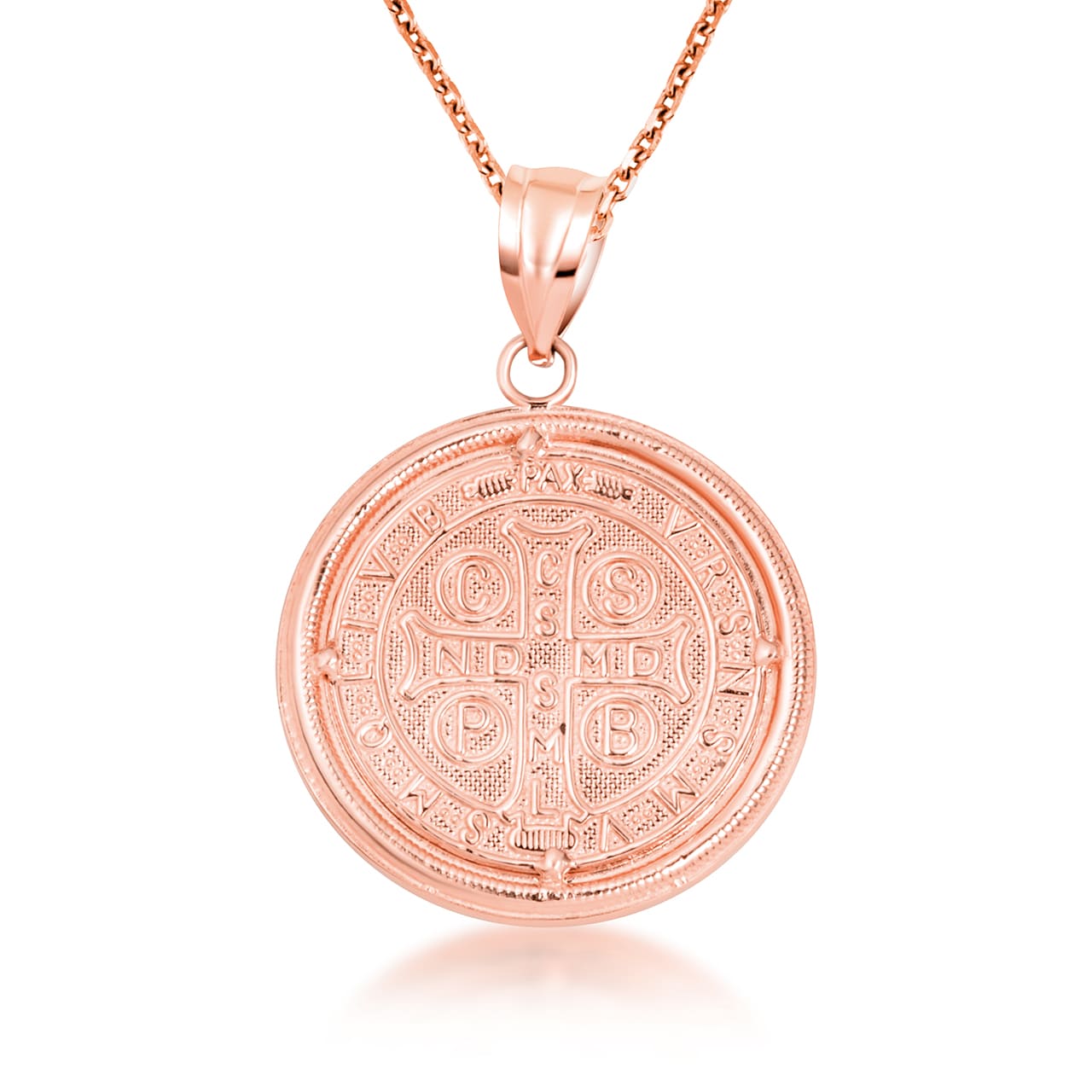 Two-Tone Gold Saint Benedict Cubic Zirconia Halo Medallion Pendant Necklace, view 13