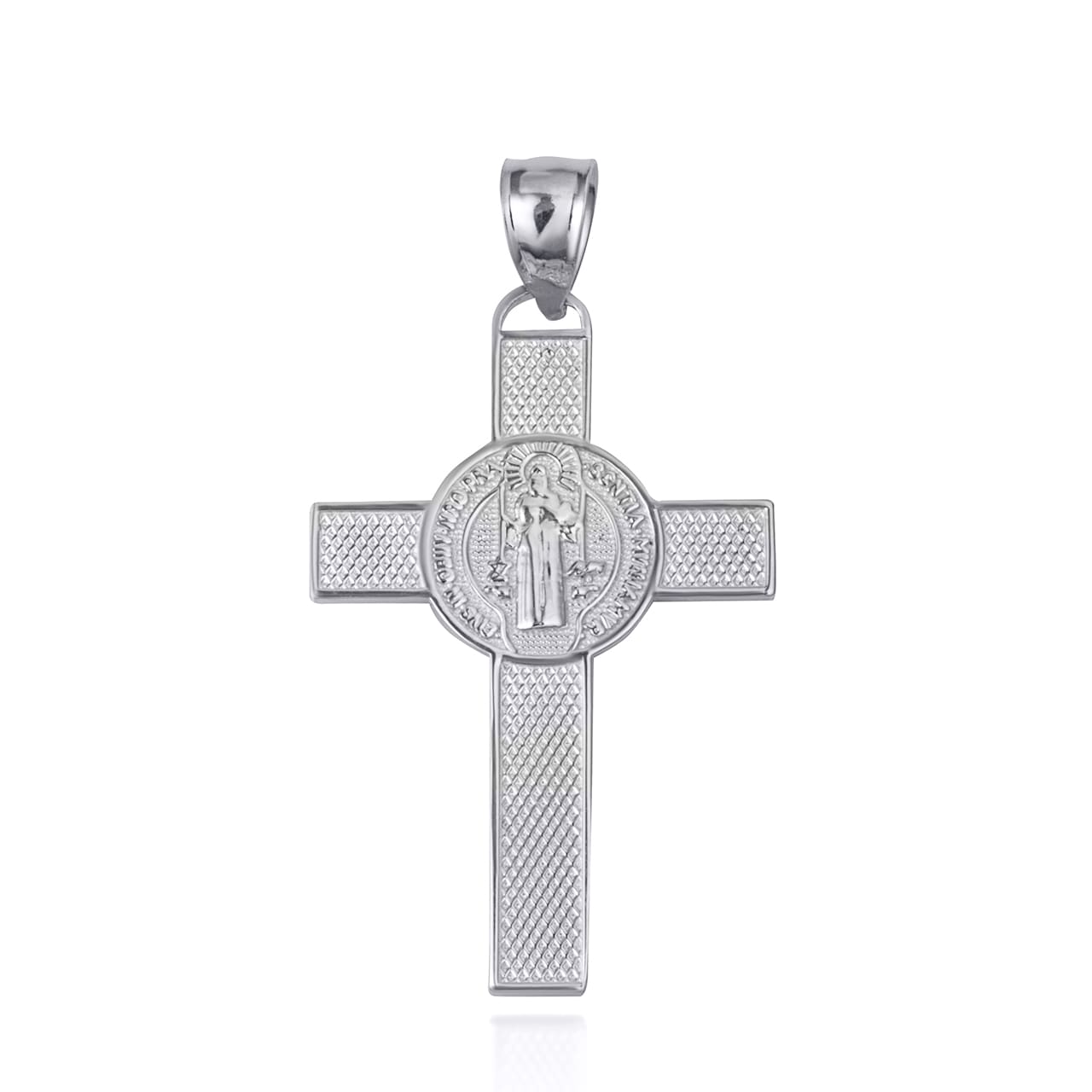 Two-Tone Gold Saint Benedict Medal Cross Textured Pendant Necklace, view 3