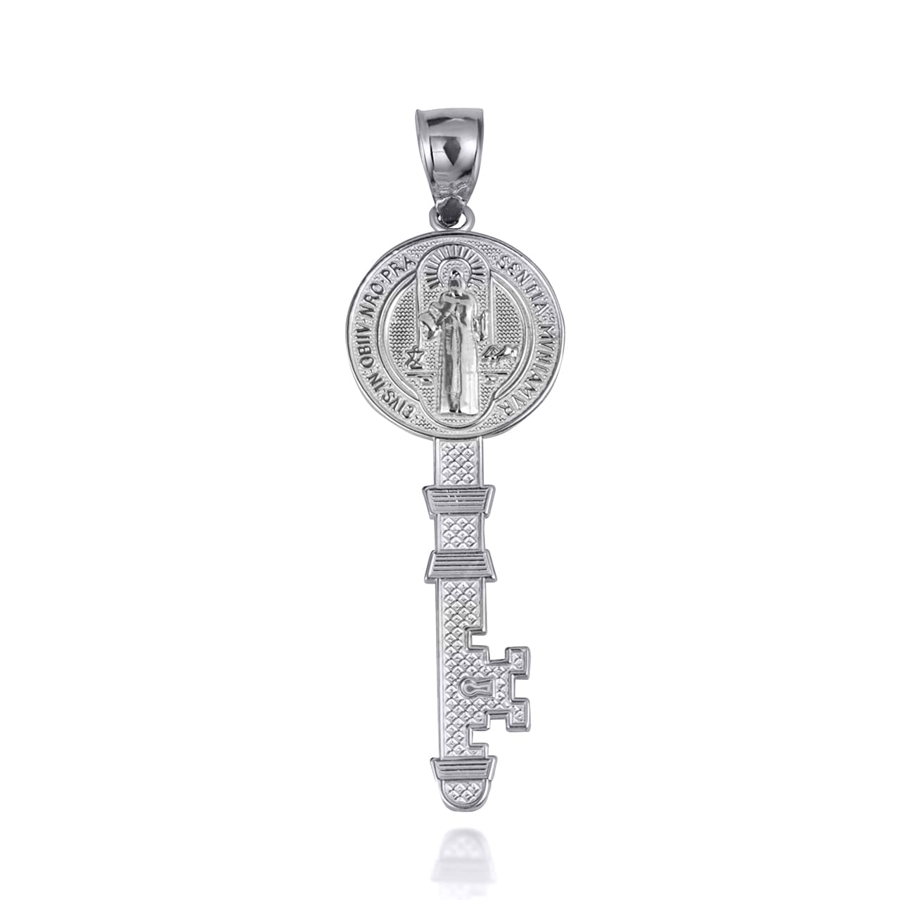 Two-Tone Gold Saint Benedict Medal Key Textured Pendant Necklace, view 3