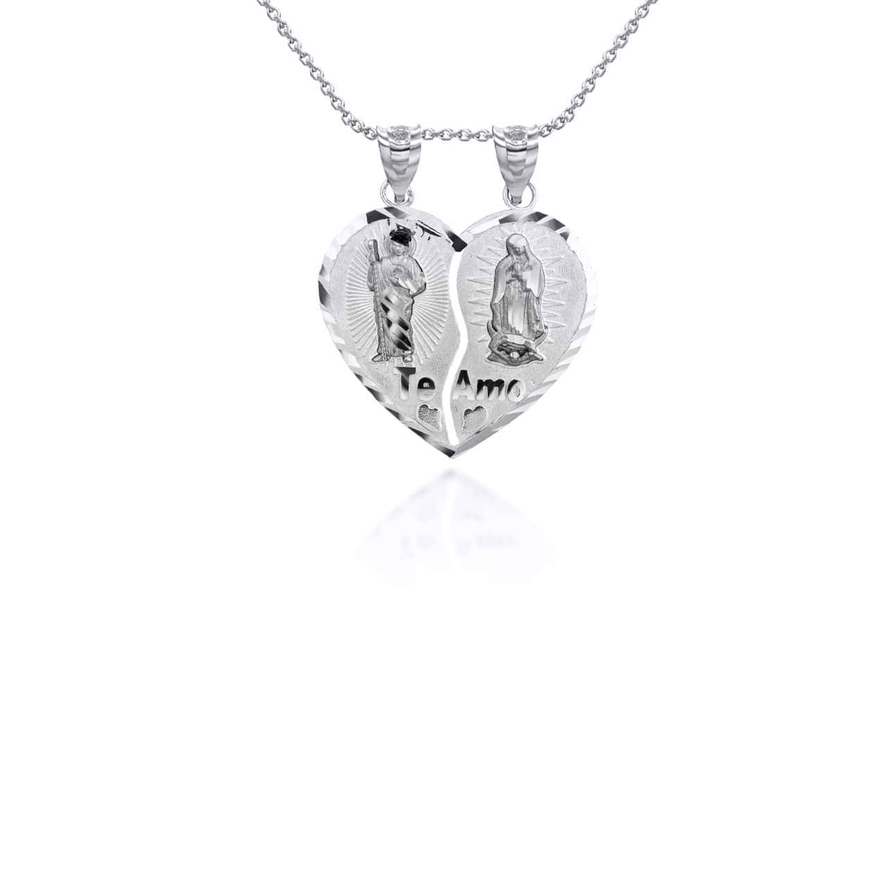 Two-Tone Gold Saint Jude and Our Lady of Guadalupe Te Amo Breakable Heart Pendant Necklace, view 7