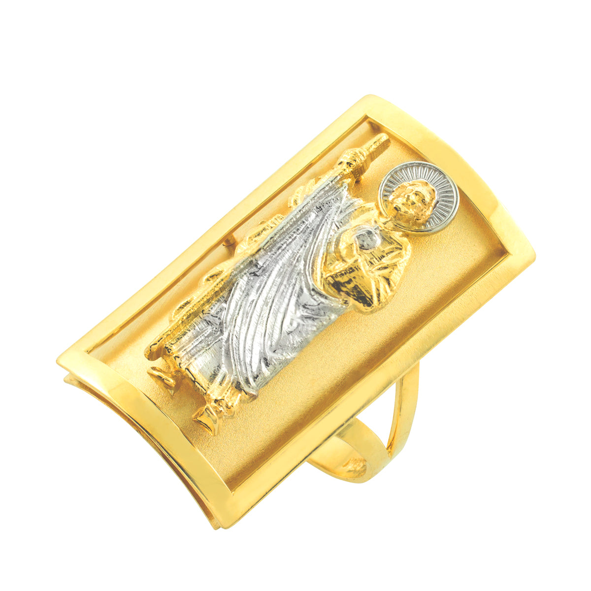 Two-Tone Gold Saint Jude Protection Shield Signet Ring (1.20")