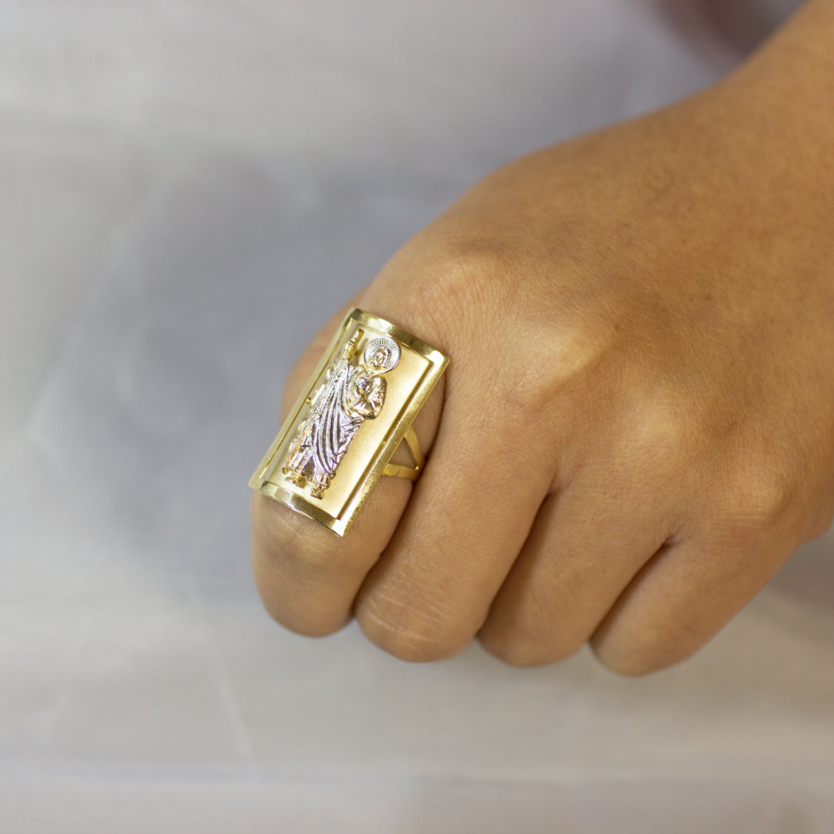 Two-Tone Gold Saint Jude Protection Shield Signet Ring (1.20"), view 2